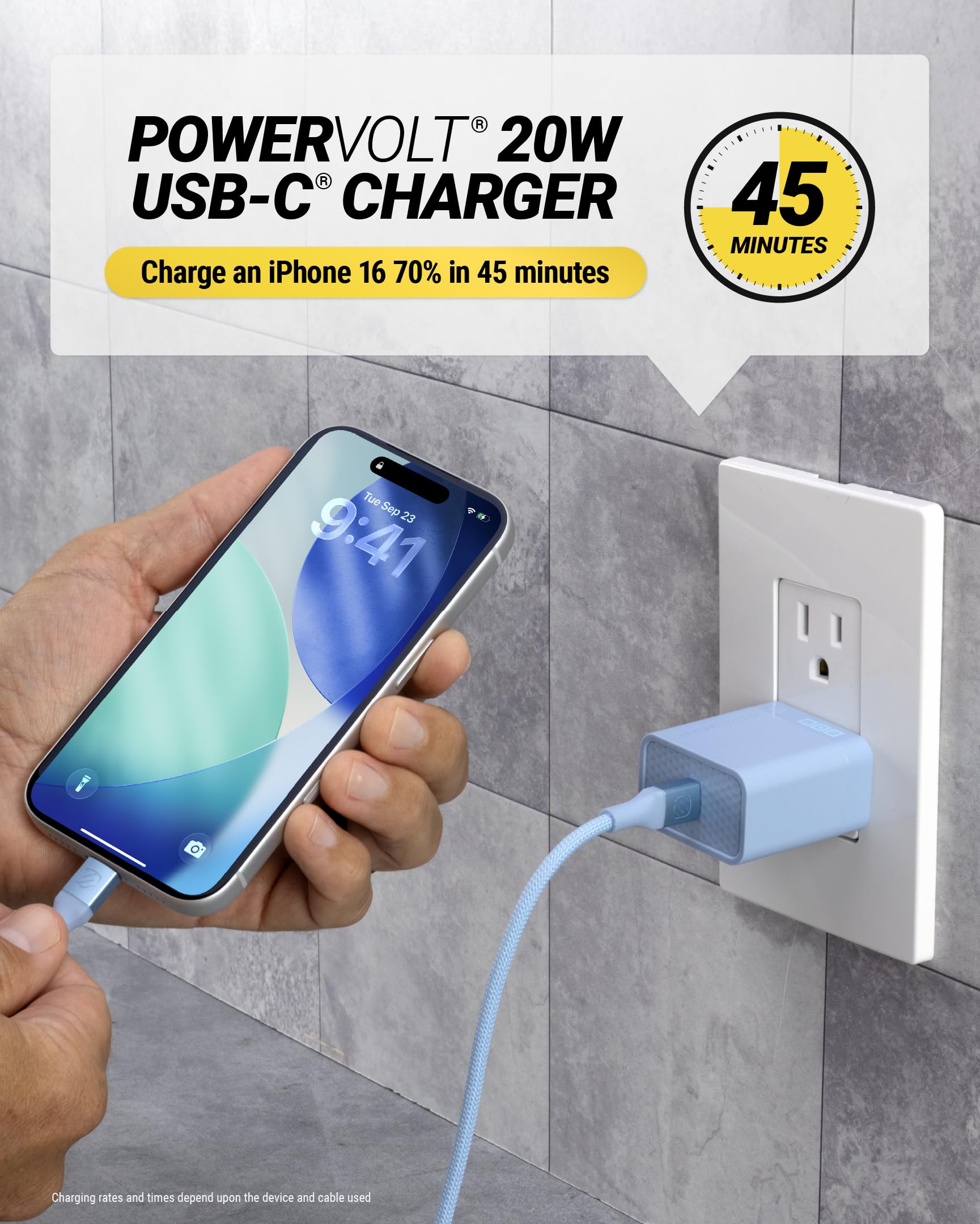 Scosche 20W USB C Charger Block and Braided 6ft USB-CCharging Cable, Fast Charging Type C Wall Charger Compatible with Apple iPhone Air, iPhone 17/16/15, Samsung Galaxy, Pixel, iPad, AirPods, Blue - Image 4
