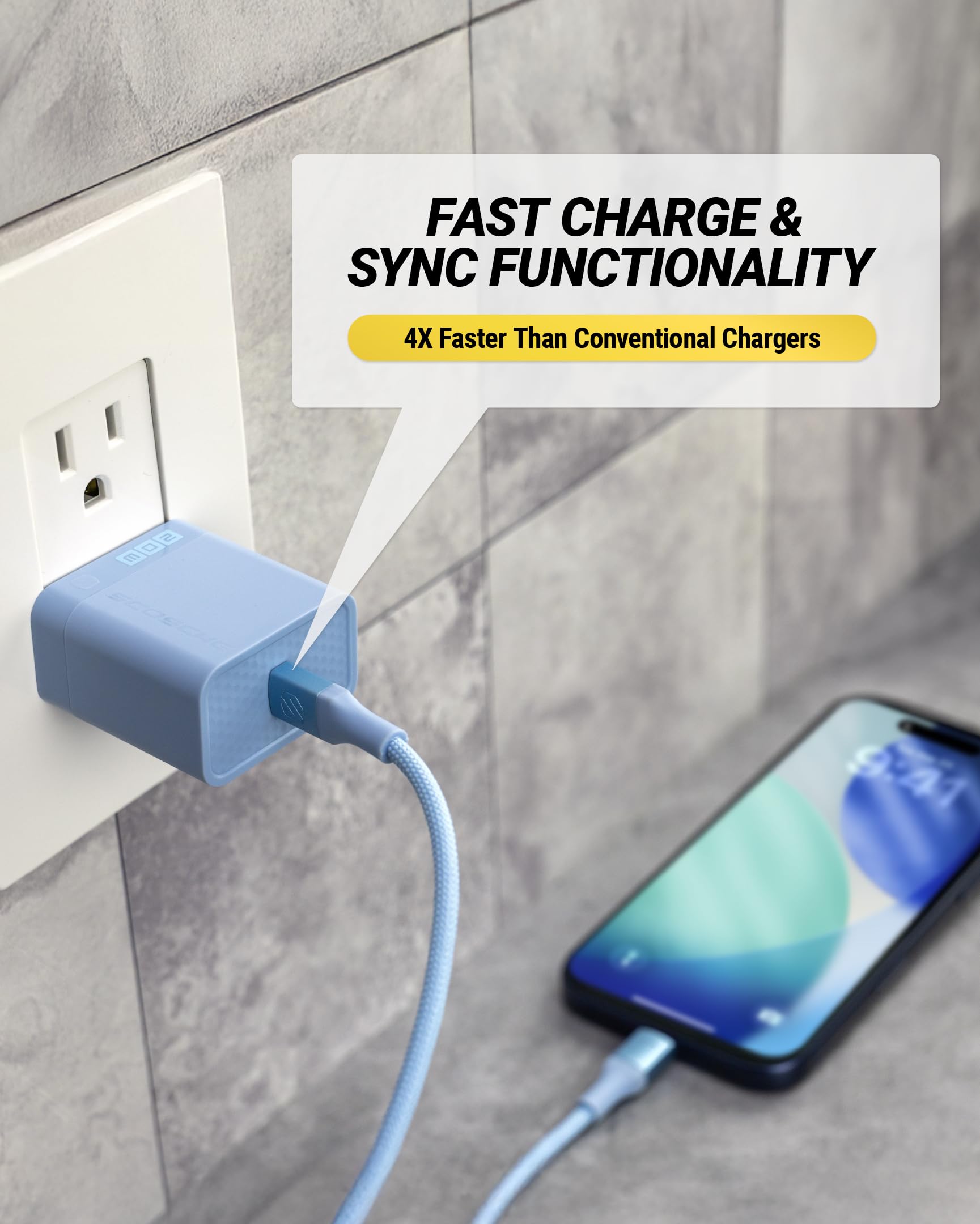 Scosche 20W USB C Charger Block and Braided 6ft USB-CCharging Cable, Fast Charging Type C Wall Charger Compatible with Apple iPhone Air, iPhone 17/16/15, Samsung Galaxy, Pixel, iPad, AirPods, Blue - Image 5