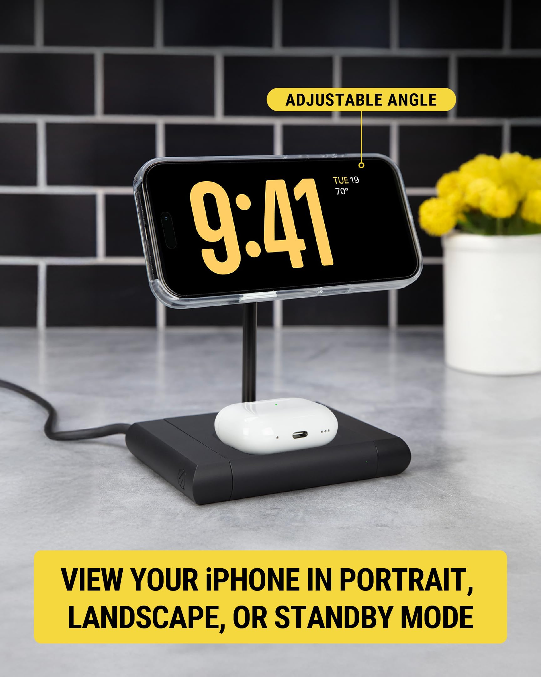 Scosche BaseLynx 2.0 2-in-1 Fast Charging Station, 15W Qi2 MagSafe Charger Stand and 5W Wireless Charging Pad for AirPods, Phone Charger Compatible with Apple iPhone 16/15/14/13/12 Samsung S25, Black - Image 3