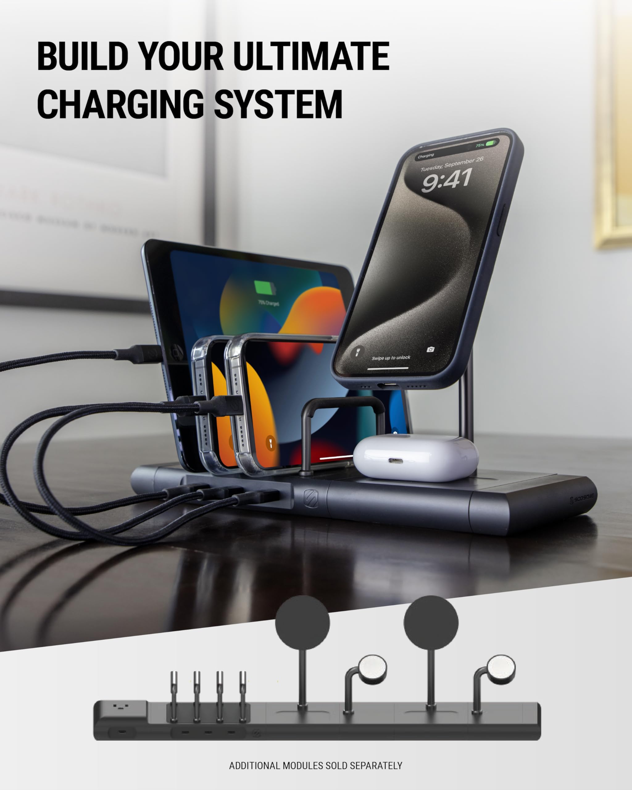 Scosche BaseLynx 2.0 Multi Charging Station with Qi2 15W Magnetic Wireless Charger Stand, 5W Charging pad for AirPods, 3-Port 60W USB-C Fast Charger Compatible with Apple iPhone, MagSafe, Samsung - Image 6