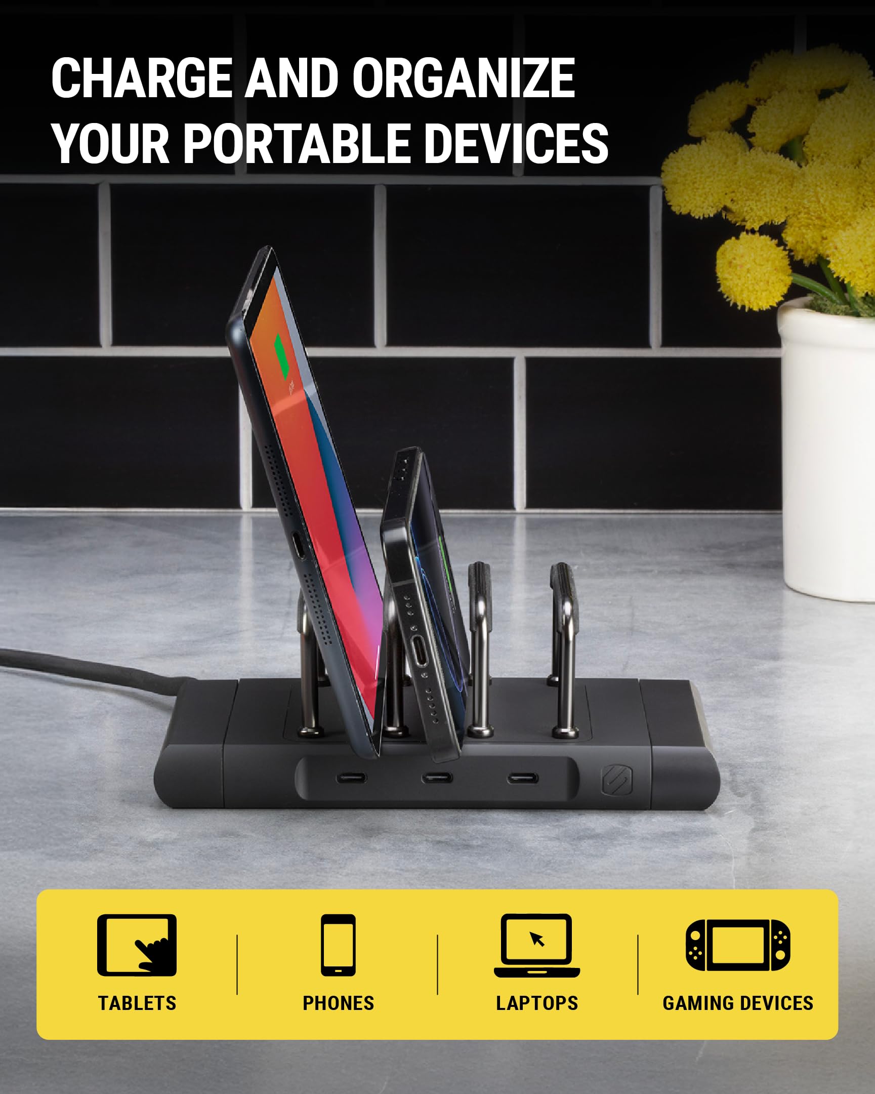 Scosche BL2MD BaseLynx 2.0 Vertical USB-C Charging Station for Multiple Devices, 60W Docking Station and Charger Organizer with 3 Fast Charge Ports, Compatible with Apple iPhone, iPad, MacBook, Black - Image 3