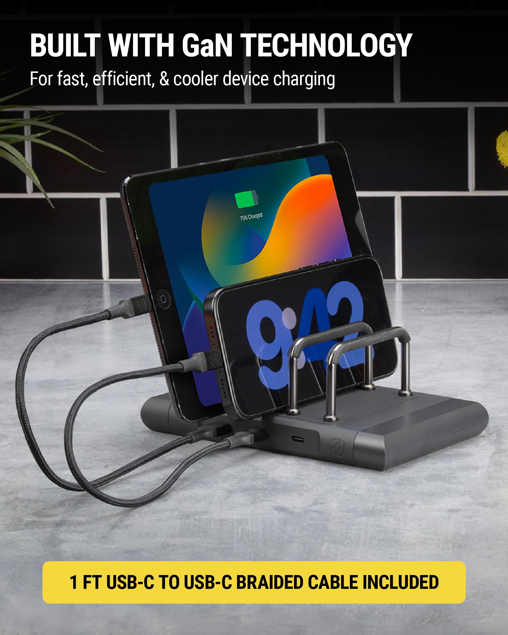 Scosche BL2MD BaseLynx 2.0 Vertical USB-C Charging Station for Multiple Devices, 60W Docking Station and Charger Organizer with 3 Fast Charge Ports, Compatible with Apple iPhone, iPad, MacBook, Black - Image 4