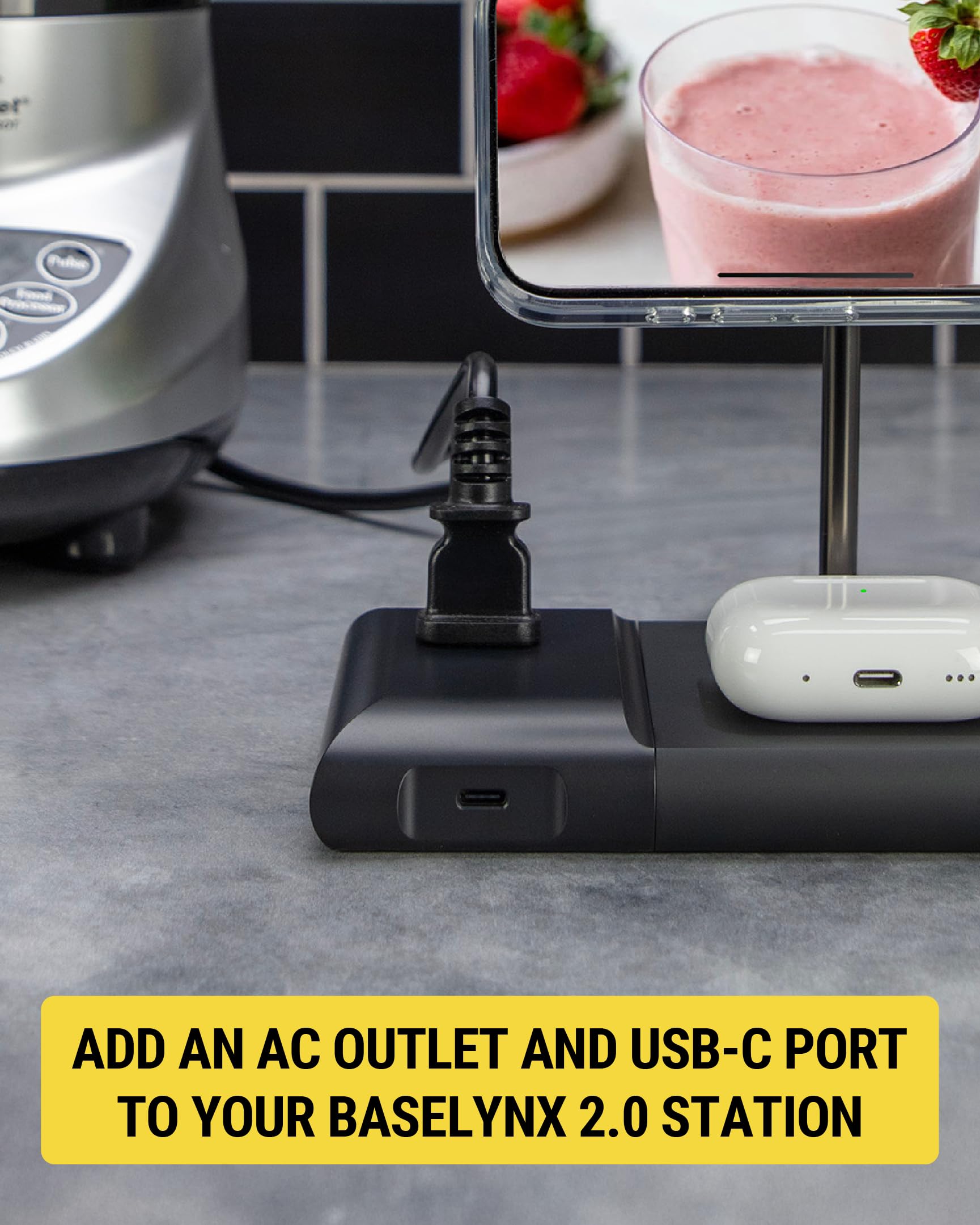 Scosche BL2PE BaseLynx 2.0 Powered End Cap, Modular Charging System Accessory with 120V AC Outlet Adapter Wall Plug and 67W USB-C Charger Port Compatible with Apple iPhone, iPad, MacBook & More, Black - Image 3