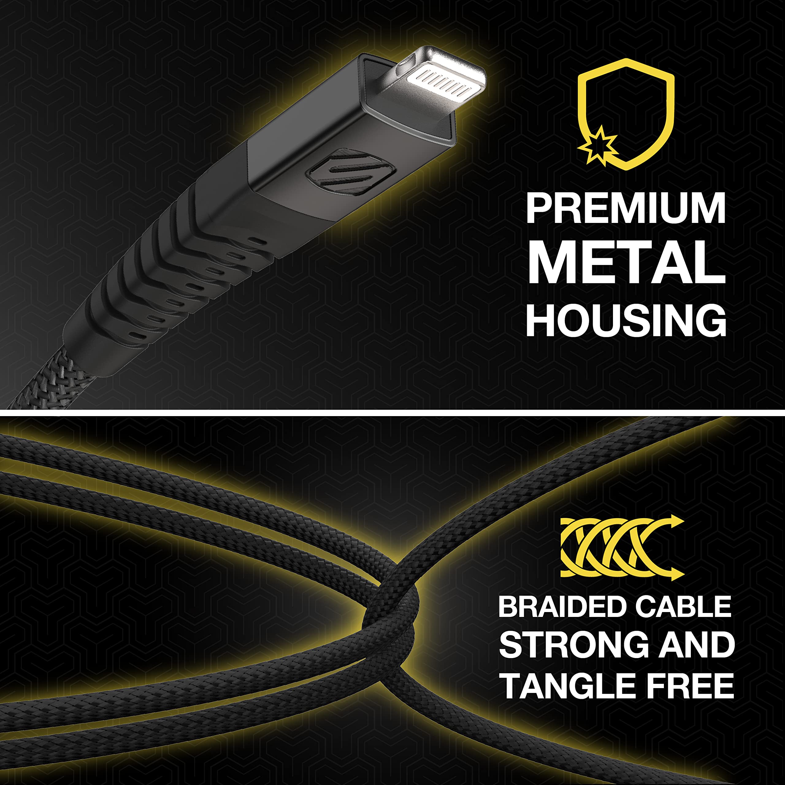 Scosche HDCI4B4SG-SP Strikeline Heavy-Duty MFi Certified Premium Charge & Sync Braided Cable for Lightning and USB-C Devices 4-ft. Space Gray/Black - Image 3