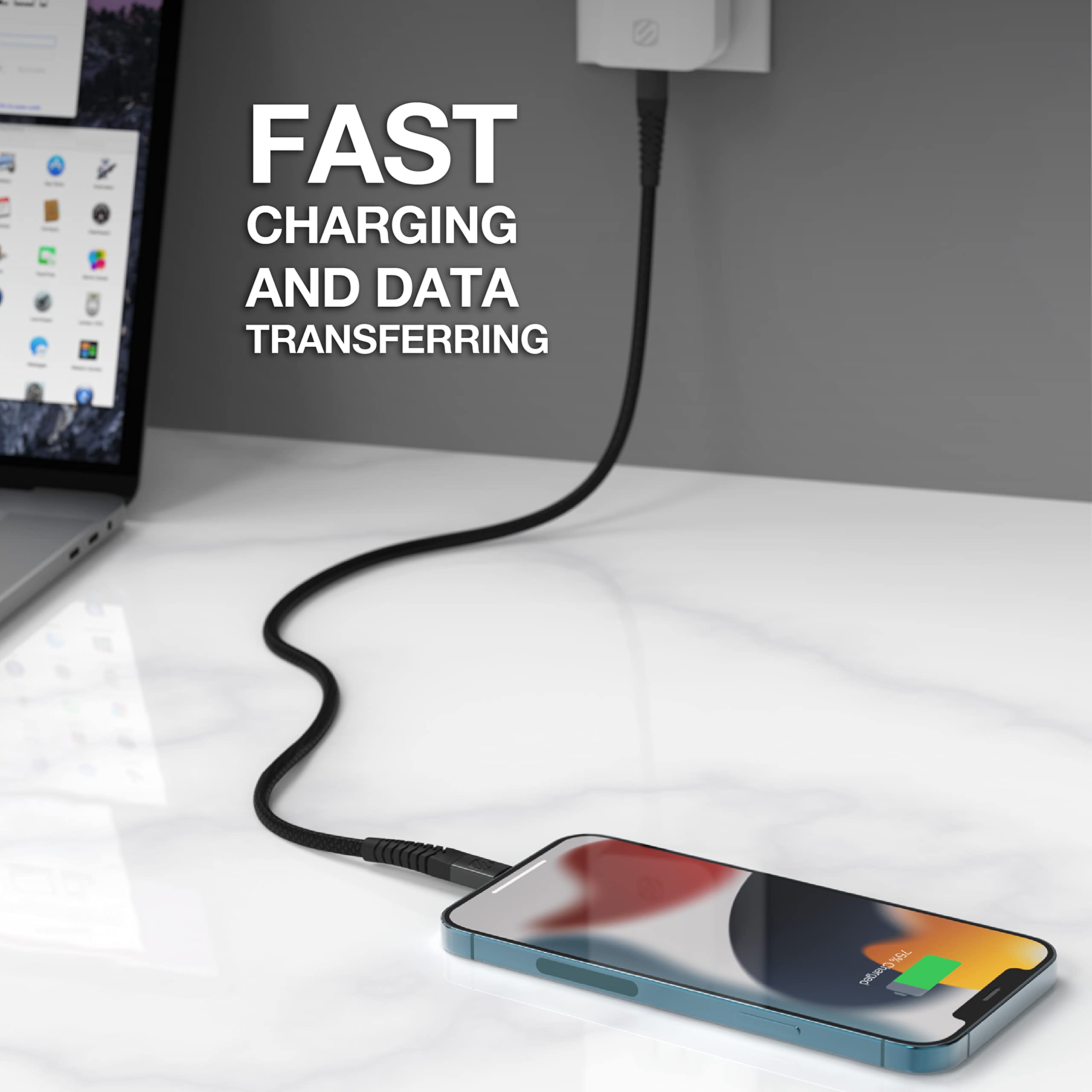 Scosche HDCI4B4SG-SP Strikeline Heavy-Duty MFi Certified Premium Charge & Sync Braided Cable for Lightning and USB-C Devices 4-ft. Space Gray/Black - Image 5