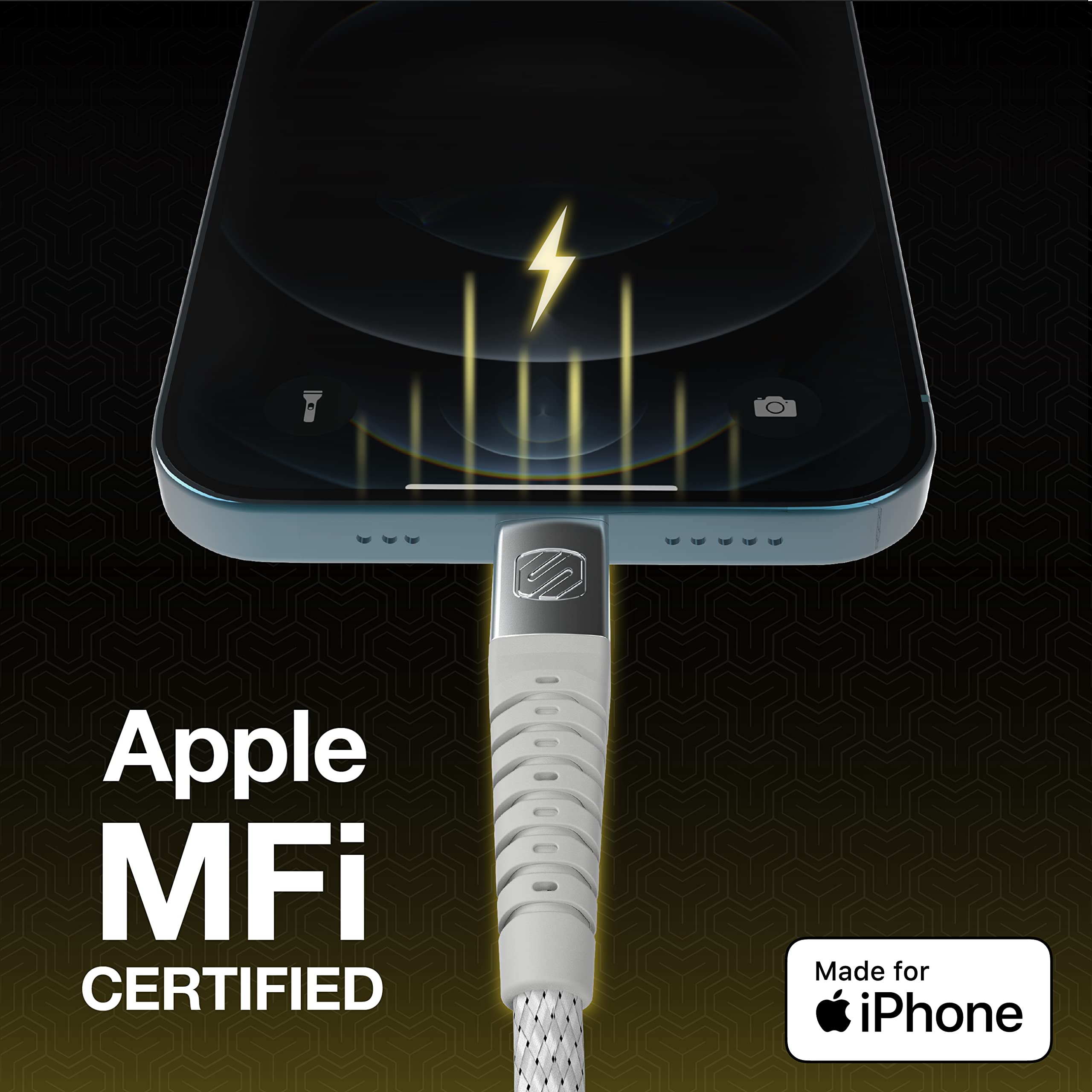 Scosche HDi3B4WT-SP Strikeline Heavy-Duty Premium MFi Certified Fast Charging Cable and Data Transfer, 4-ft. Braided USB-A to Lightning Charger Cord Compatible with Apple iPhone and iPad (White) - Image 3