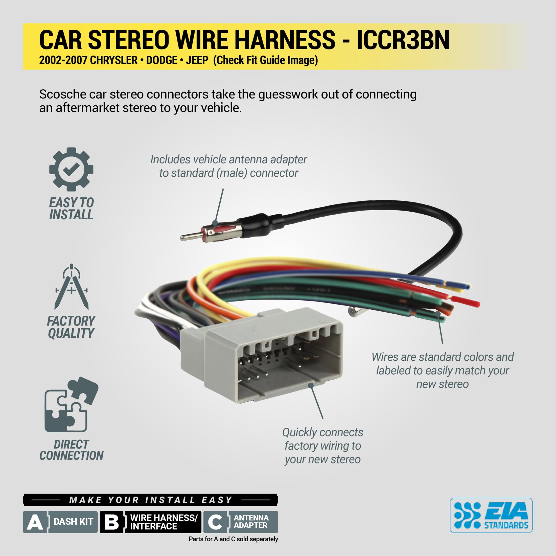 Scosche ICCR3BN Single DIN Radio Install Dash Kit Compatible with Select 2002-07 Chrysler, Dodge & Jeep Vehicles - Complete Basic Car Stereo Installation Kit - See Vehicle Fit Guide in Images - Image 10