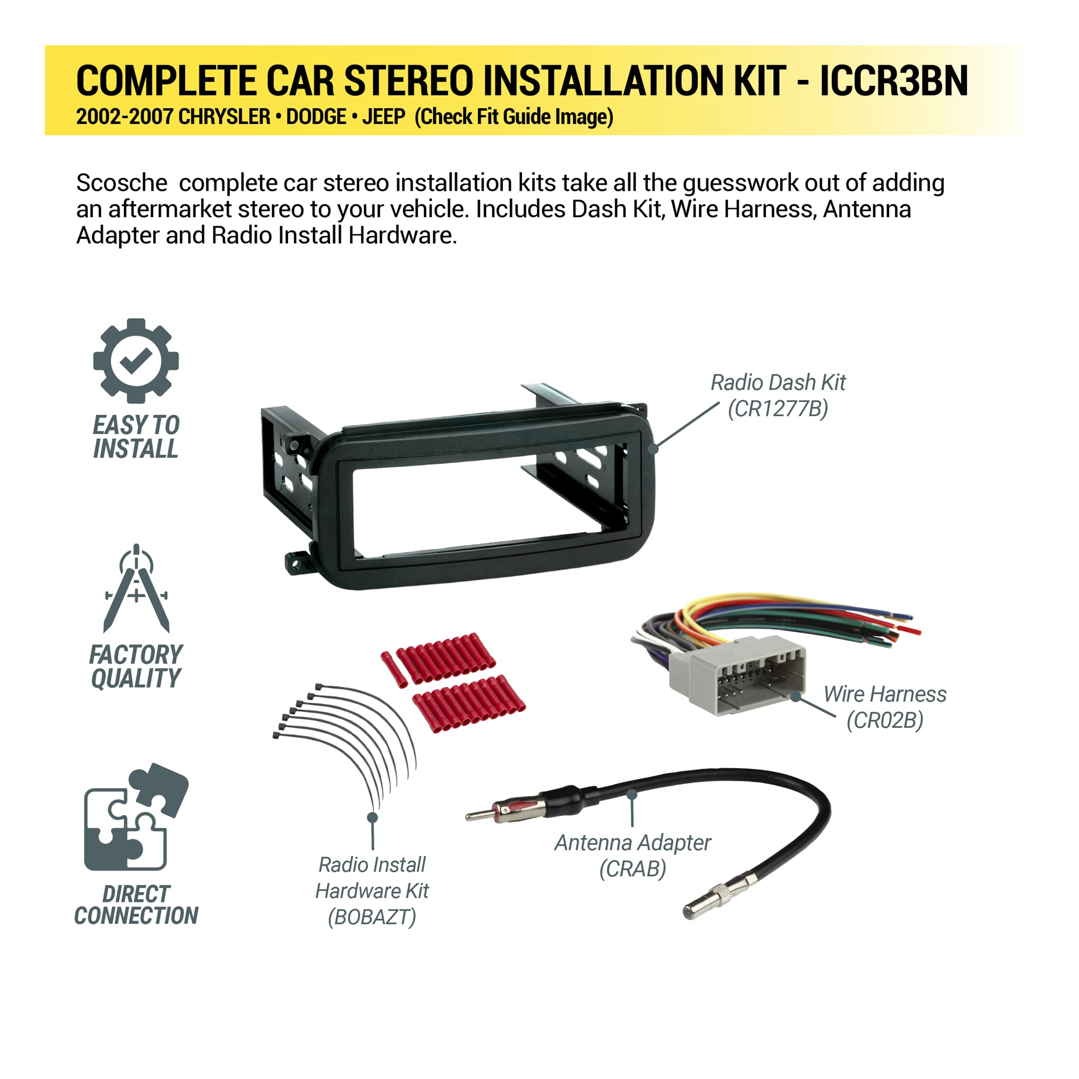 Scosche ICCR3BN Single DIN Radio Install Dash Kit Compatible with Select 2002-07 Chrysler, Dodge & Jeep Vehicles - Complete Basic Car Stereo Installation Kit - See Vehicle Fit Guide in Images - Image 3