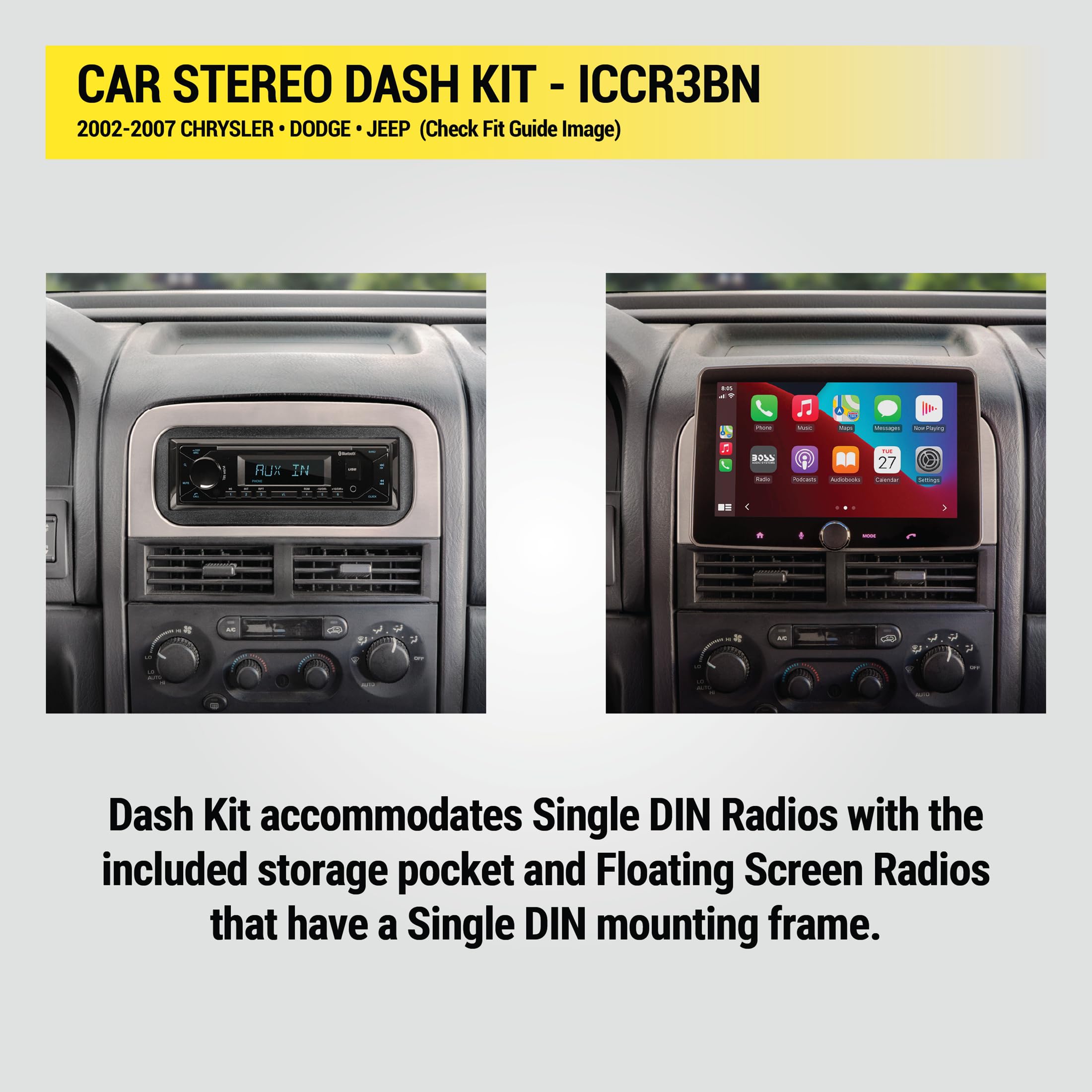 Scosche ICCR3BN Single DIN Radio Install Dash Kit Compatible with Select 2002-07 Chrysler, Dodge & Jeep Vehicles - Complete Basic Car Stereo Installation Kit - See Vehicle Fit Guide in Images - Image 5