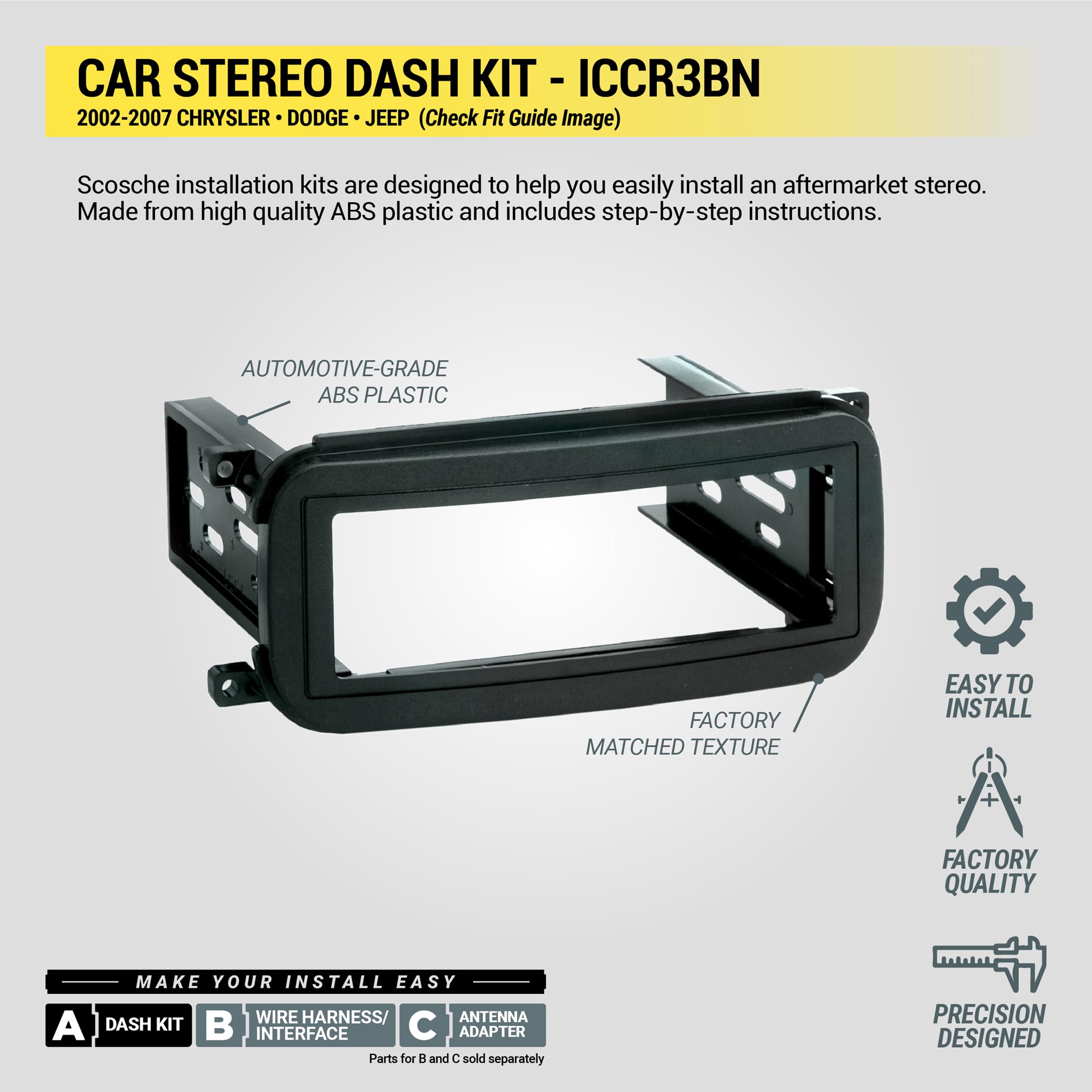 Scosche ICCR3BN Single DIN Radio Install Dash Kit Compatible with Select 2002-07 Chrysler, Dodge & Jeep Vehicles - Complete Basic Car Stereo Installation Kit - See Vehicle Fit Guide in Images - Image 6