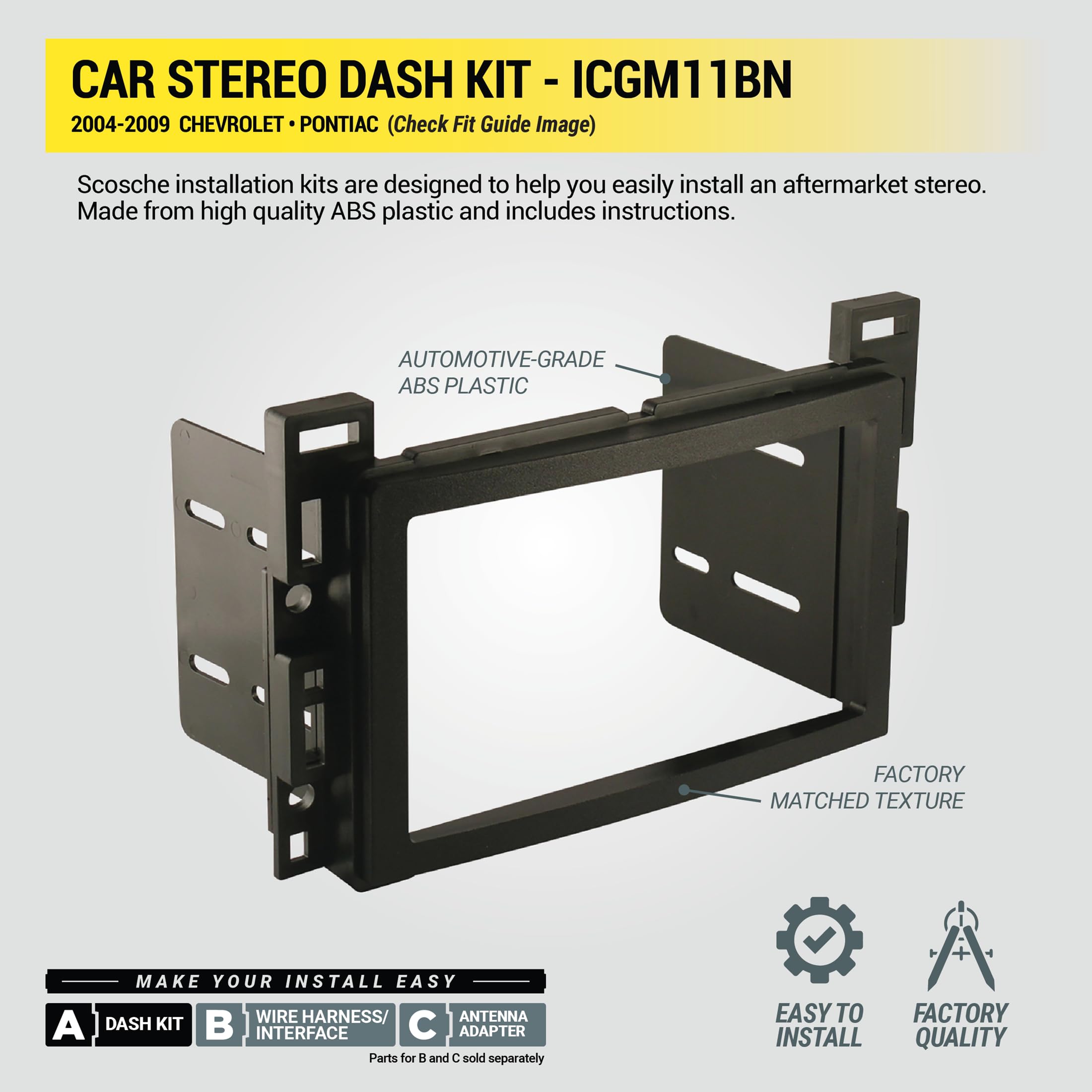 Scosche ICGM11BN Double DIN Complete Basic Installation Kit for Select Non-Amplified 2004-09 Chevrolet and Pontiac Vehicles - GM Stereo Install Kit - See Fit Guide in Images to Verify Your Vehicle - Image 5