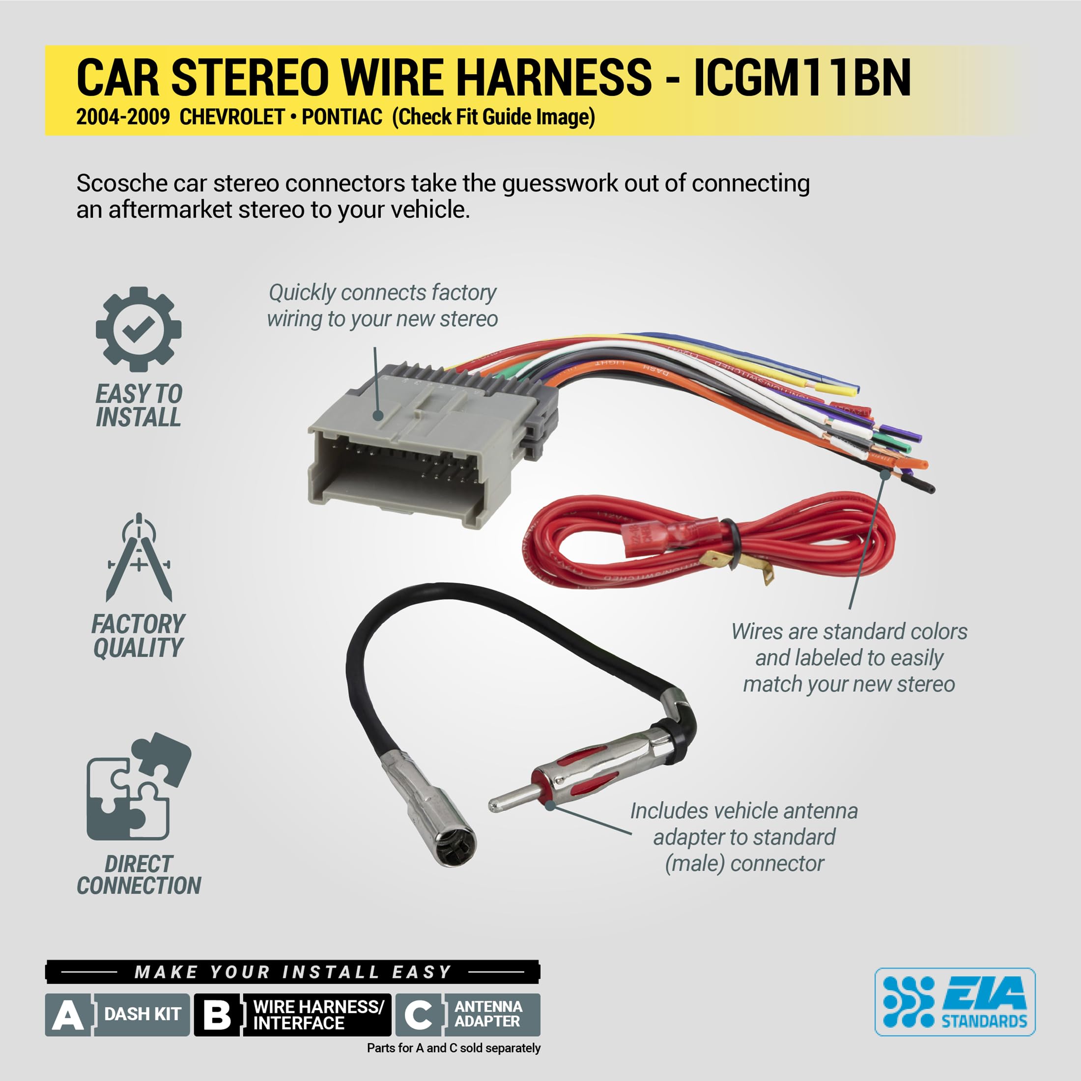 Scosche ICGM11BN Double DIN Complete Basic Installation Kit for Select Non-Amplified 2004-09 Chevrolet and Pontiac Vehicles - GM Stereo Install Kit - See Fit Guide in Images to Verify Your Vehicle - Image 7