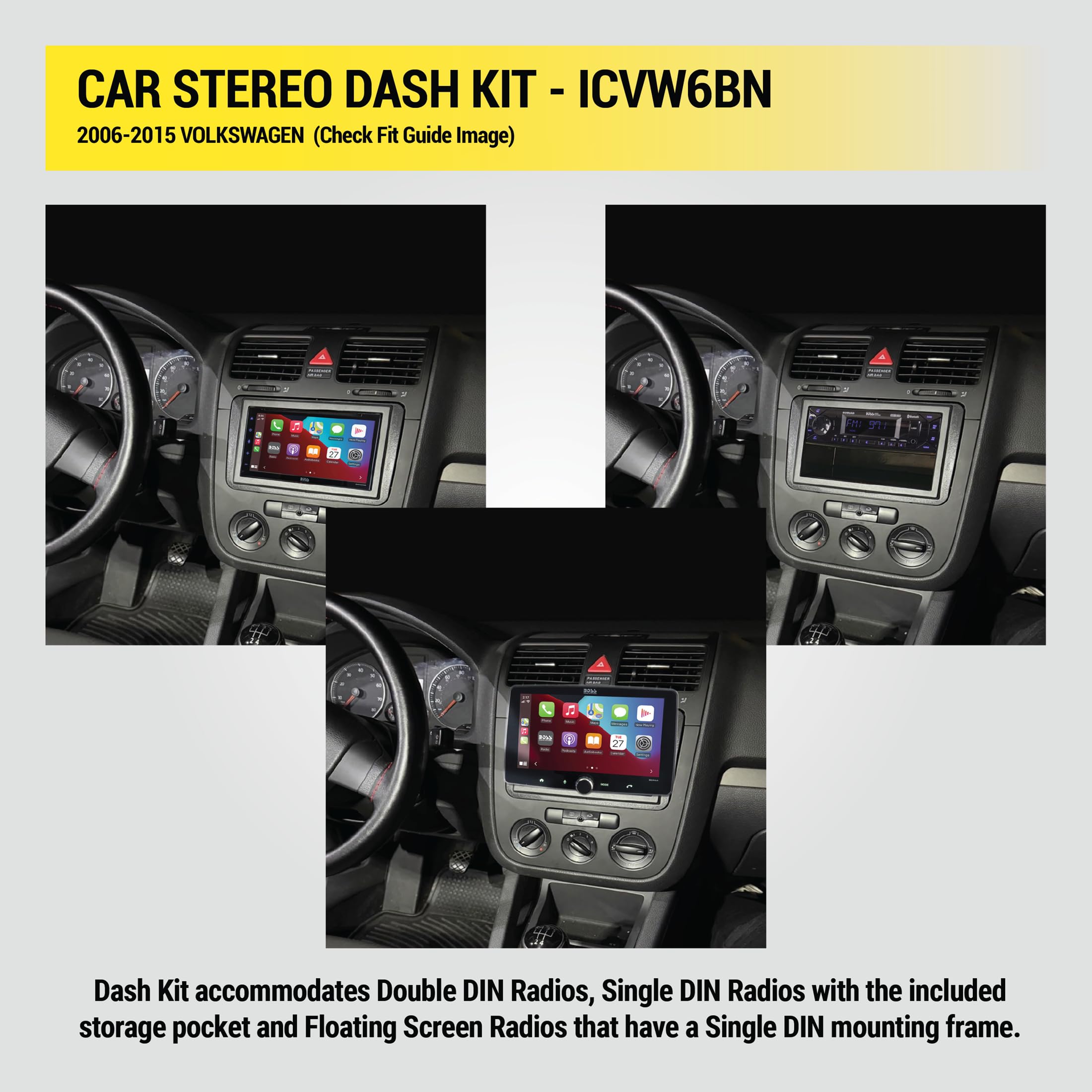 Scosche ICVW6BN Double DIN Radio Install Dash Kit Compatible with Select 2006-15 Non-Factory Amplified Volkswagen Vehicles - Complete Car Stereo Installation Kit - See Vehicle Fit Guide in Images - Image 5
