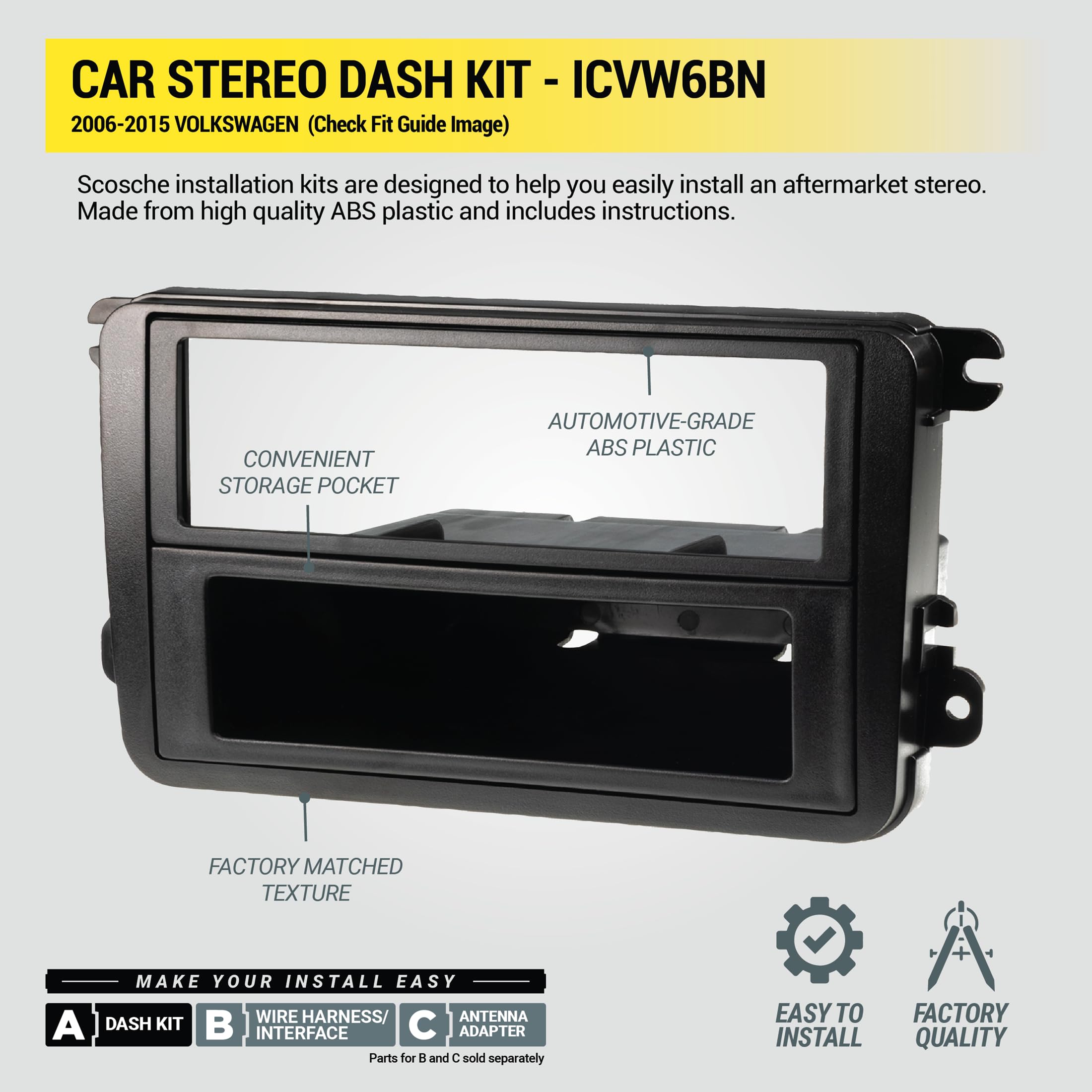 Scosche ICVW6BN Double DIN Radio Install Dash Kit Compatible with Select 2006-15 Non-Factory Amplified Volkswagen Vehicles - Complete Car Stereo Installation Kit - See Vehicle Fit Guide in Images - Image 6