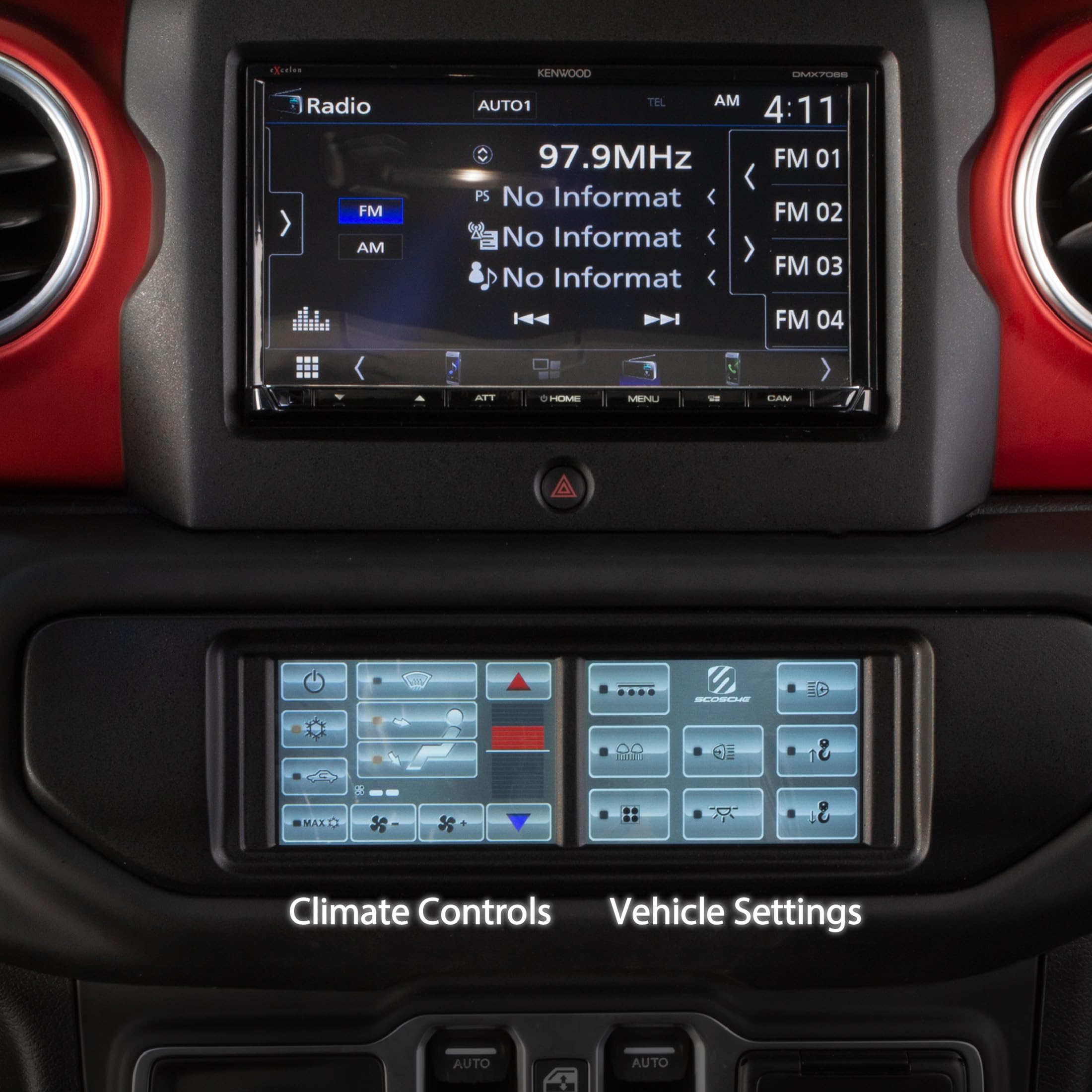 Scosche ITCCR05B Double DIN Radio Install Dash Kit Compatible with Select 2018-24 Jeep Wrangler JL - Complete Car Stereo Installation Kit with Touchscreen Control of Factory Menus and Climate Controls - Image 3