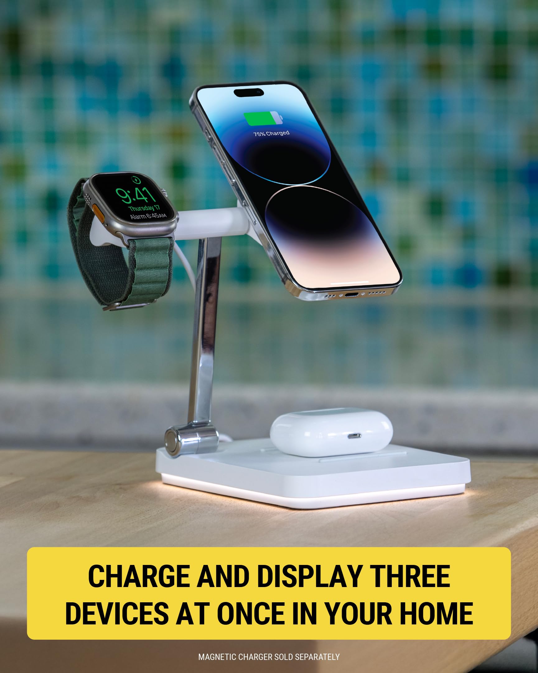 Scosche MagicMount Base MS Foldable Fast Wireless Charging Station for Desk, Phone Charger for MagSafe iPhone 16/15/14/13/12/AirPods Pro with Apple Watch Charger Stand - Image 3