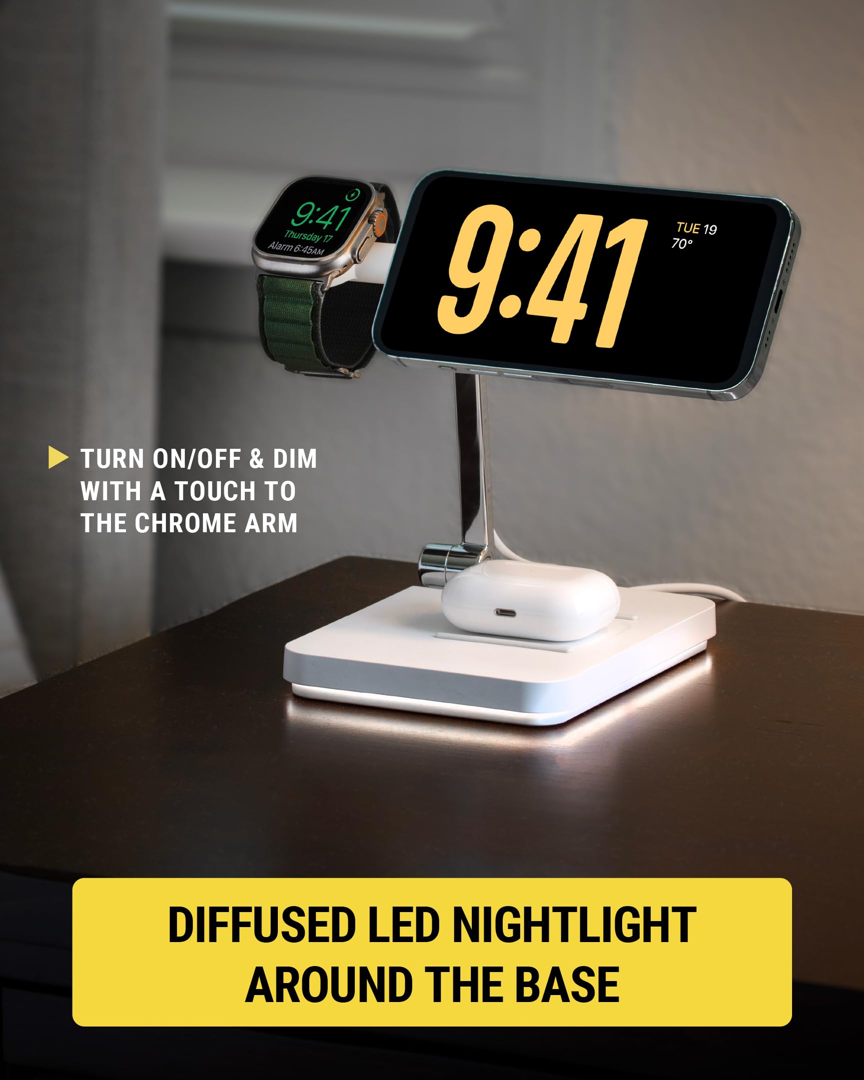 Scosche MagicMount Base MS Foldable Fast Wireless Charging Station for Desk, Phone Charger for MagSafe iPhone 16/15/14/13/12/AirPods Pro with Apple Watch Charger Stand - Image 4