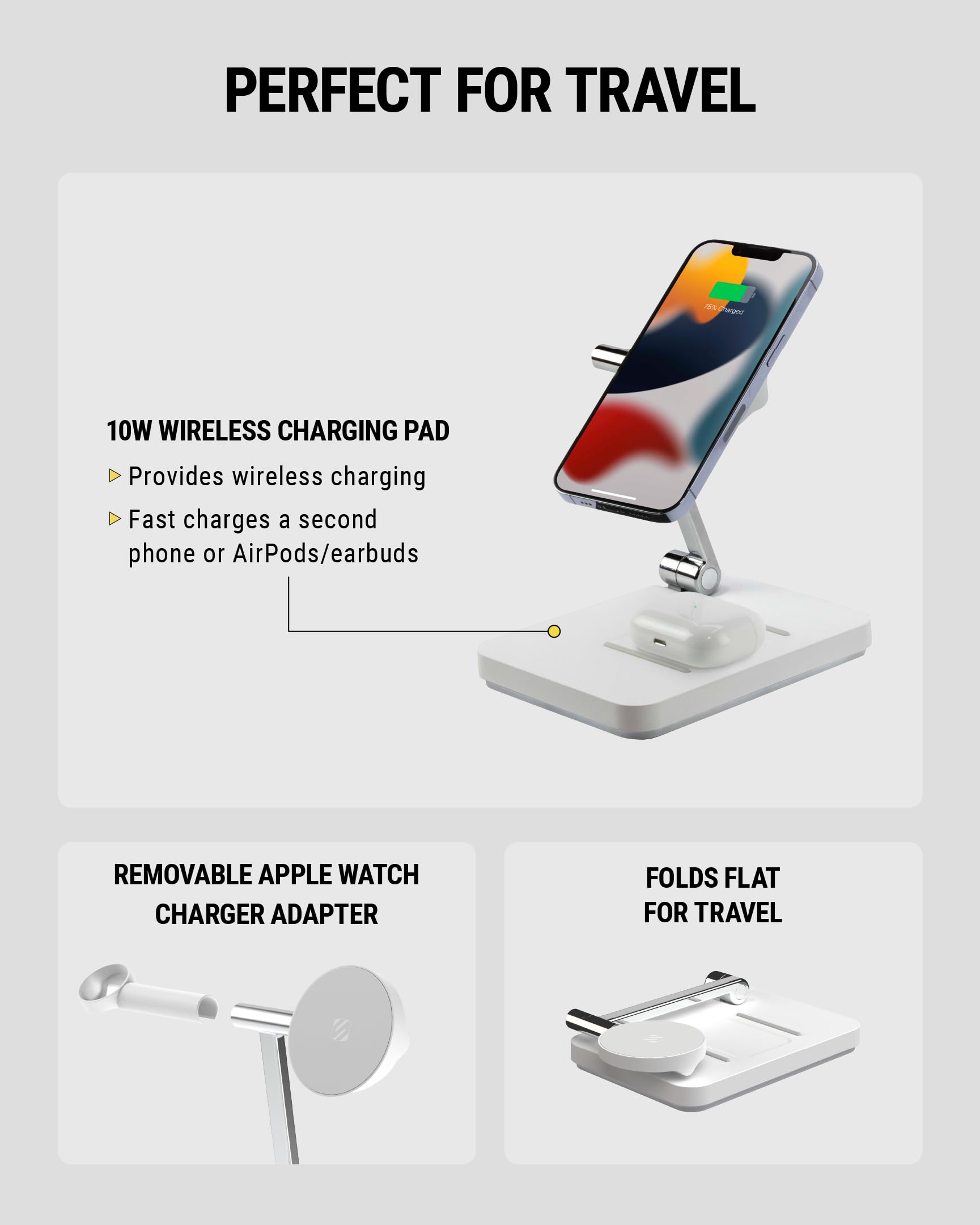 Scosche MagicMount Base MS Foldable Fast Wireless Charging Station for Desk, Phone Charger for MagSafe iPhone 16/15/14/13/12/AirPods Pro with Apple Watch Charger Stand - Image 6