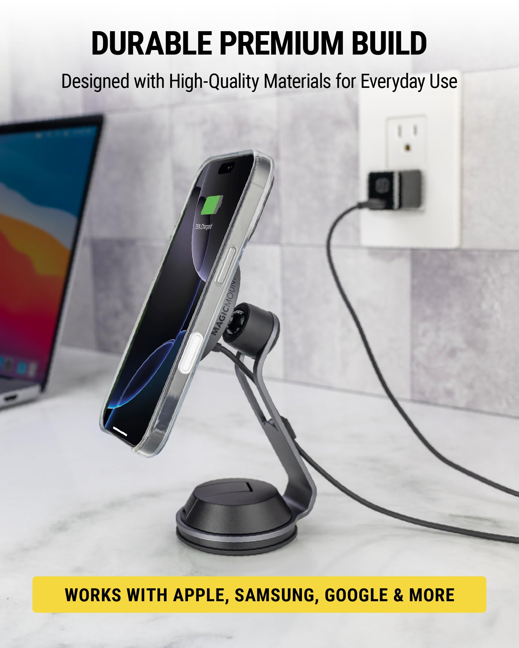 Scosche MagicMount Charge Pro Qi2 Home/Office MagSafe Suction Mount, 15W Fast Wireless Charger Magnetic Cell Phone Holder Compatible with iPhone 16/15/14/13/12 Pro Max Plus and Samsung Galaxy S25 - Image 3