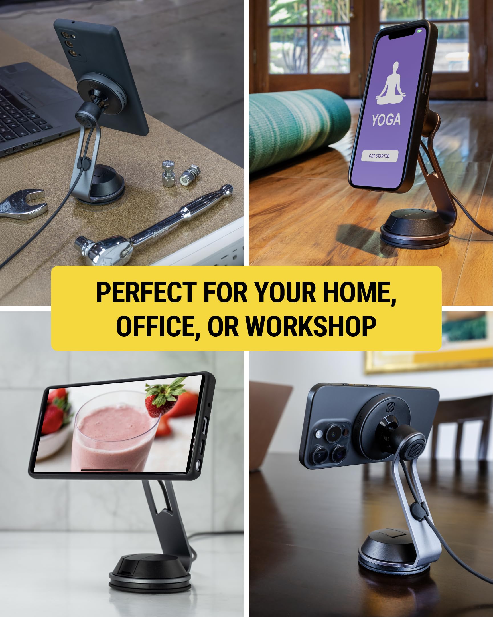 Scosche MagicMount Charge Pro Qi2 Home/Office MagSafe Suction Mount, 15W Fast Wireless Charger Magnetic Cell Phone Holder Compatible with iPhone 16/15/14/13/12 Pro Max Plus and Samsung Galaxy S25 - Image 7