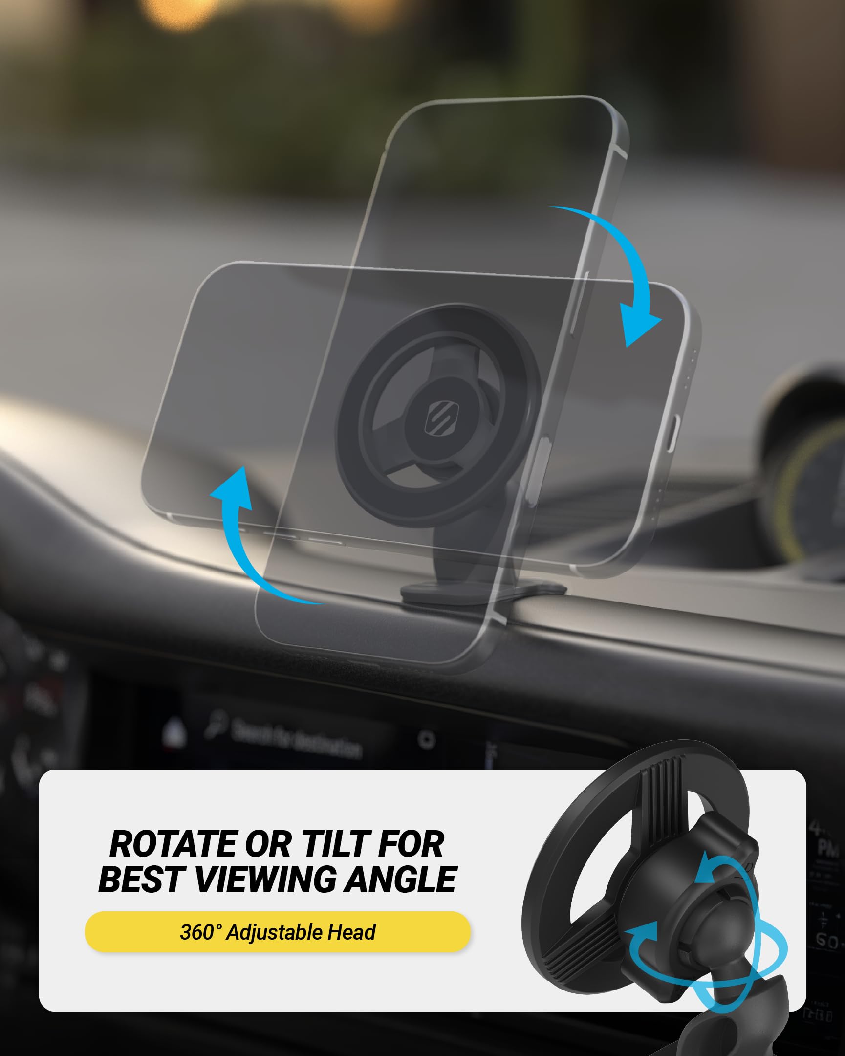 Scosche MagSafe Car Mount, Magnetic Dashboard Phone Holder for Car with 3M Adhesive Base, Strong Magnet Hold, 360° Rotatable Cell Phone Car Mount for iPhone 17/16/15/14/13/12, Includes Magnetic Ring - Image 4