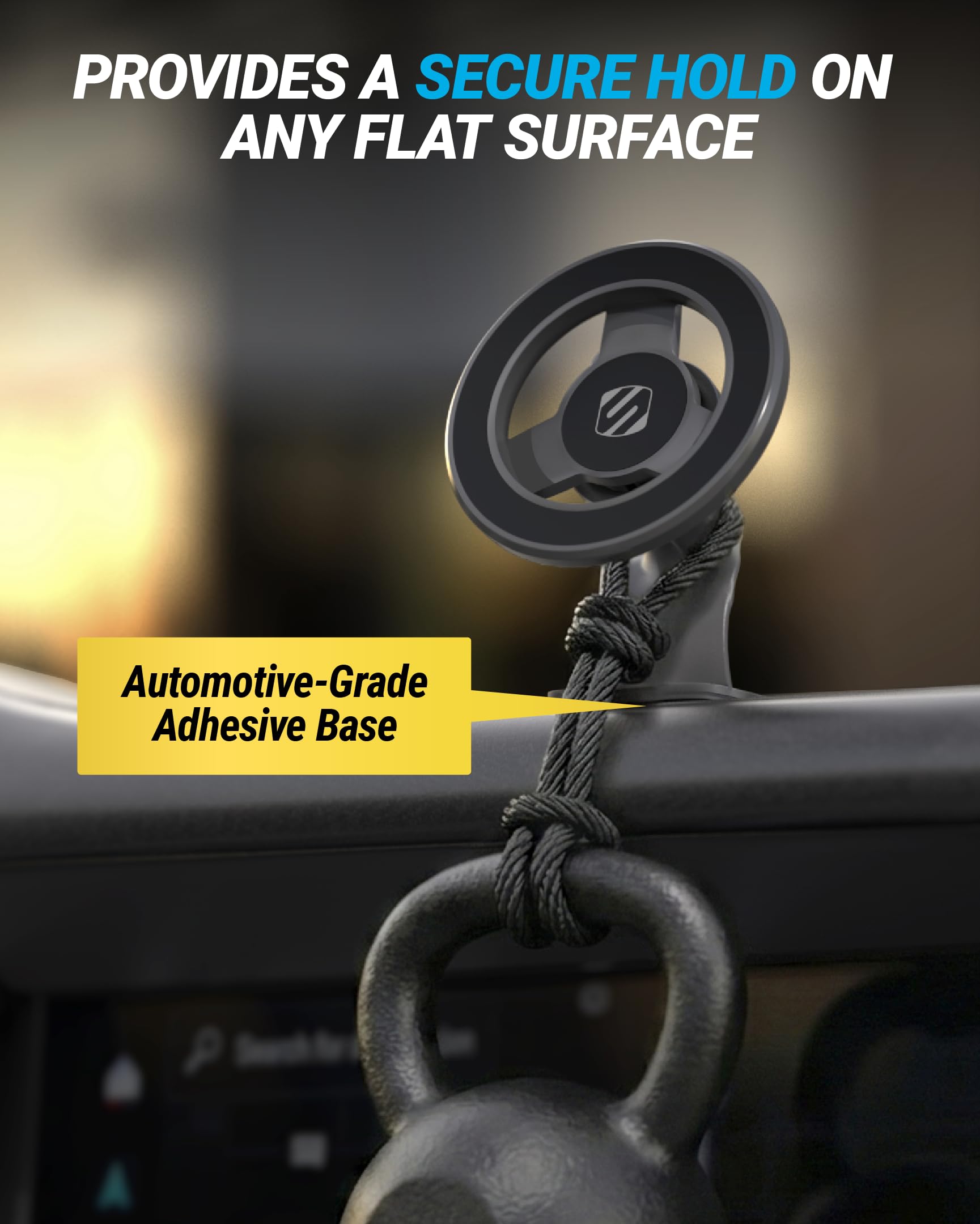 Scosche MagSafe Car Mount, Magnetic Dashboard Phone Holder for Car with 3M Adhesive Base, Strong Magnet Hold, 360° Rotatable Cell Phone Car Mount for iPhone 17/16/15/14/13/12, Includes Magnetic Ring - Image 5