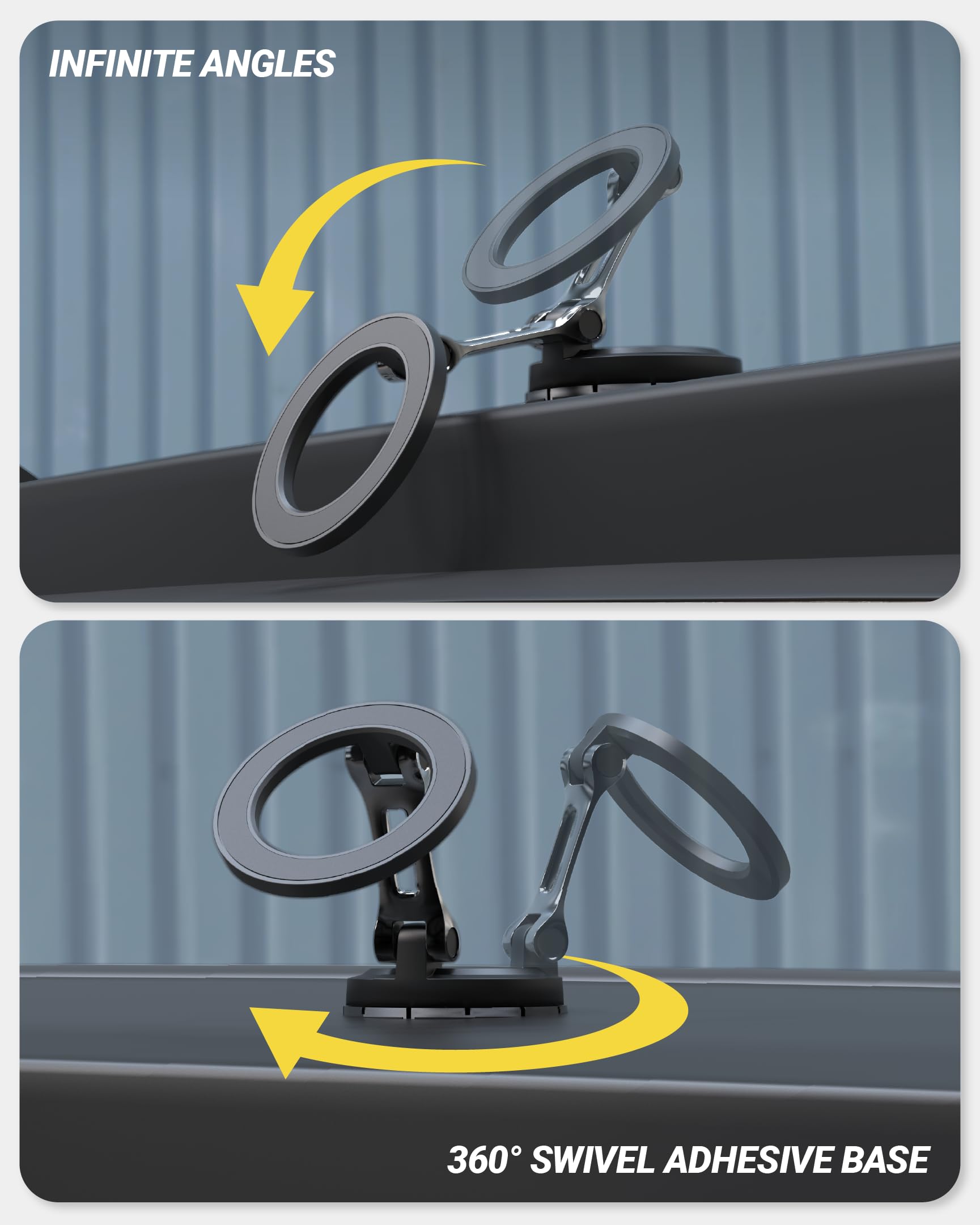 Scosche MagSafe Car Mount, Magnetic Phone Holder for Car Dashboard with Foldable Arm and 360° Swivel Adhesive Base, Secure Car Phone Mount for iPhone 17/16/15/14/13, Compatible with PopSockets - Image 5