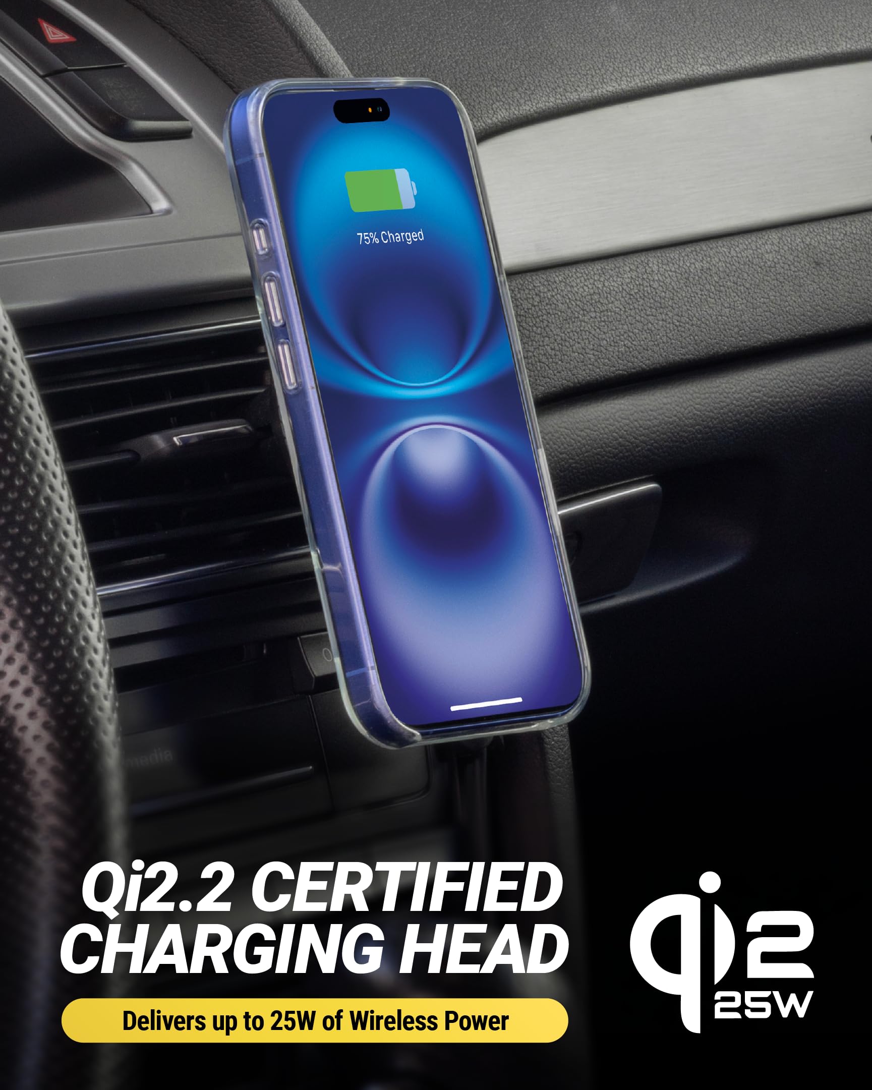 Scosche MPQTRDV Qi2 MagSafe Car Mount Charger 25W Fast Wireless Charging Phone Holder for Vent or Dashboard, Magnetic Cell Phone Mount Compatible with iPhone 17/16/15/14/13 Series & Samsung Galaxy S25 - Image 3