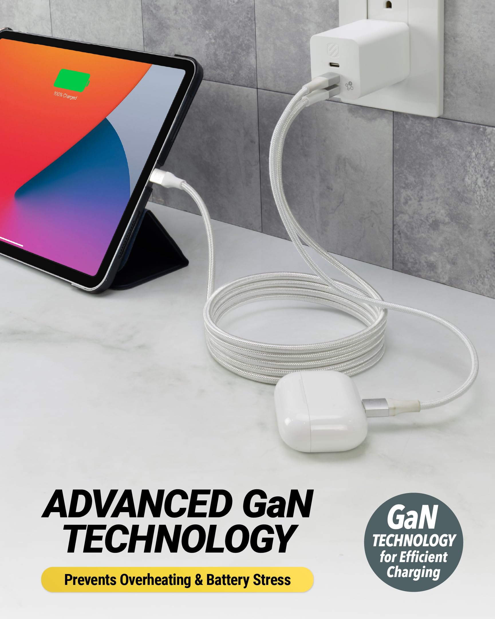 Scosche PowerFlux 70W USB-C Charger Block, 3-Port Fast Charging GaN Wall Adapter with Foldable Plug, Power Delivery Home & Travel Charger Compatible with iPhone 17/16, iPad, MacBook, Galaxy S25 - Image 5