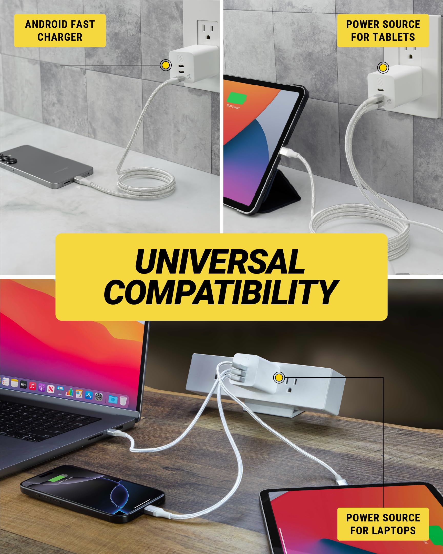 Scosche PowerFlux 70W USB-C Charger Block, 3-Port Fast Charging GaN Wall Adapter with Foldable Plug, Power Delivery Home & Travel Charger Compatible with iPhone 17/16, iPad, MacBook, Galaxy S25 - Image 6