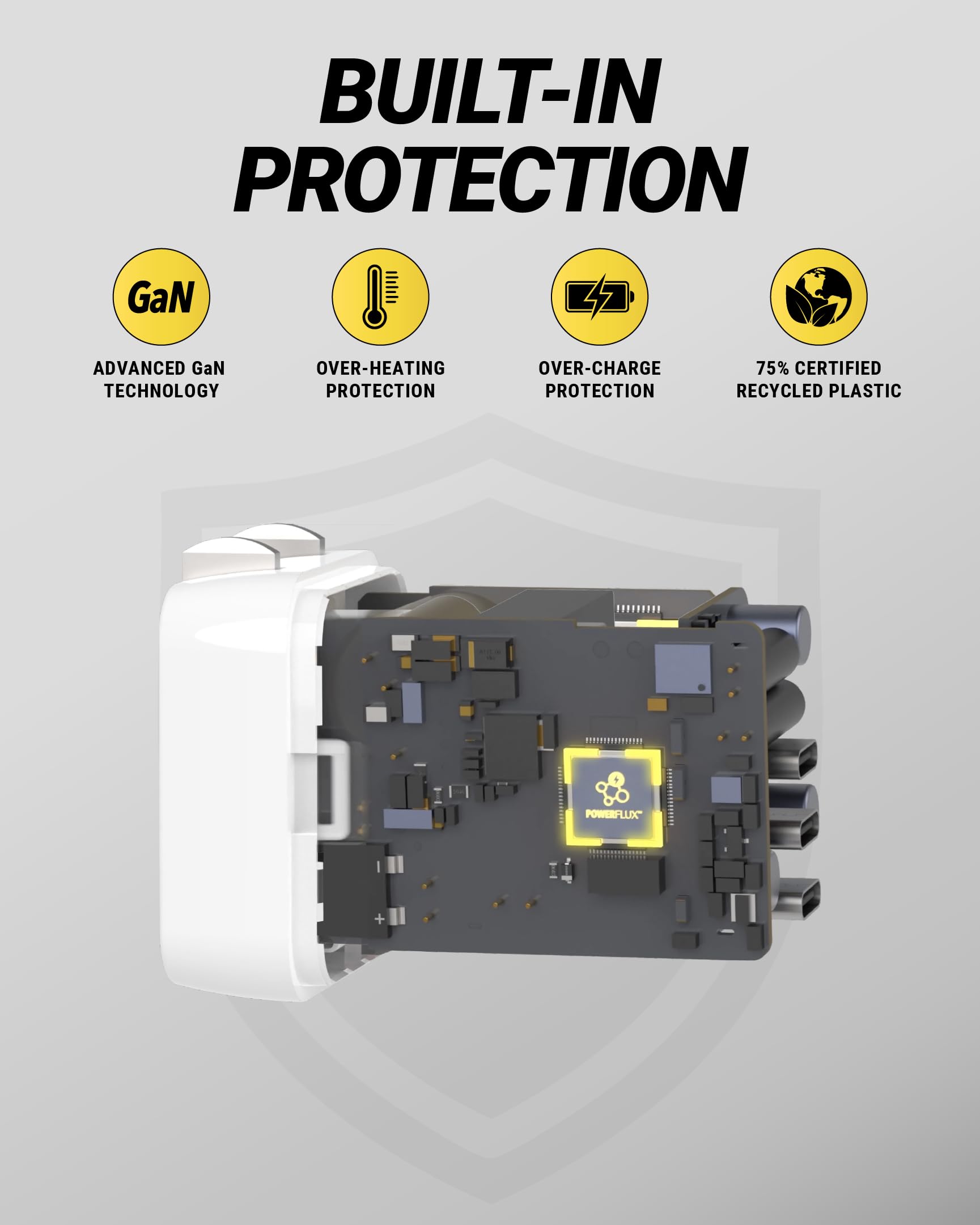 Scosche PowerFlux 70W USB-C Charger Block, 3-Port Fast Charging GaN Wall Adapter with Foldable Plug, Power Delivery Home & Travel Charger Compatible with iPhone 17/16, iPad, MacBook, Galaxy S25 - Image 7