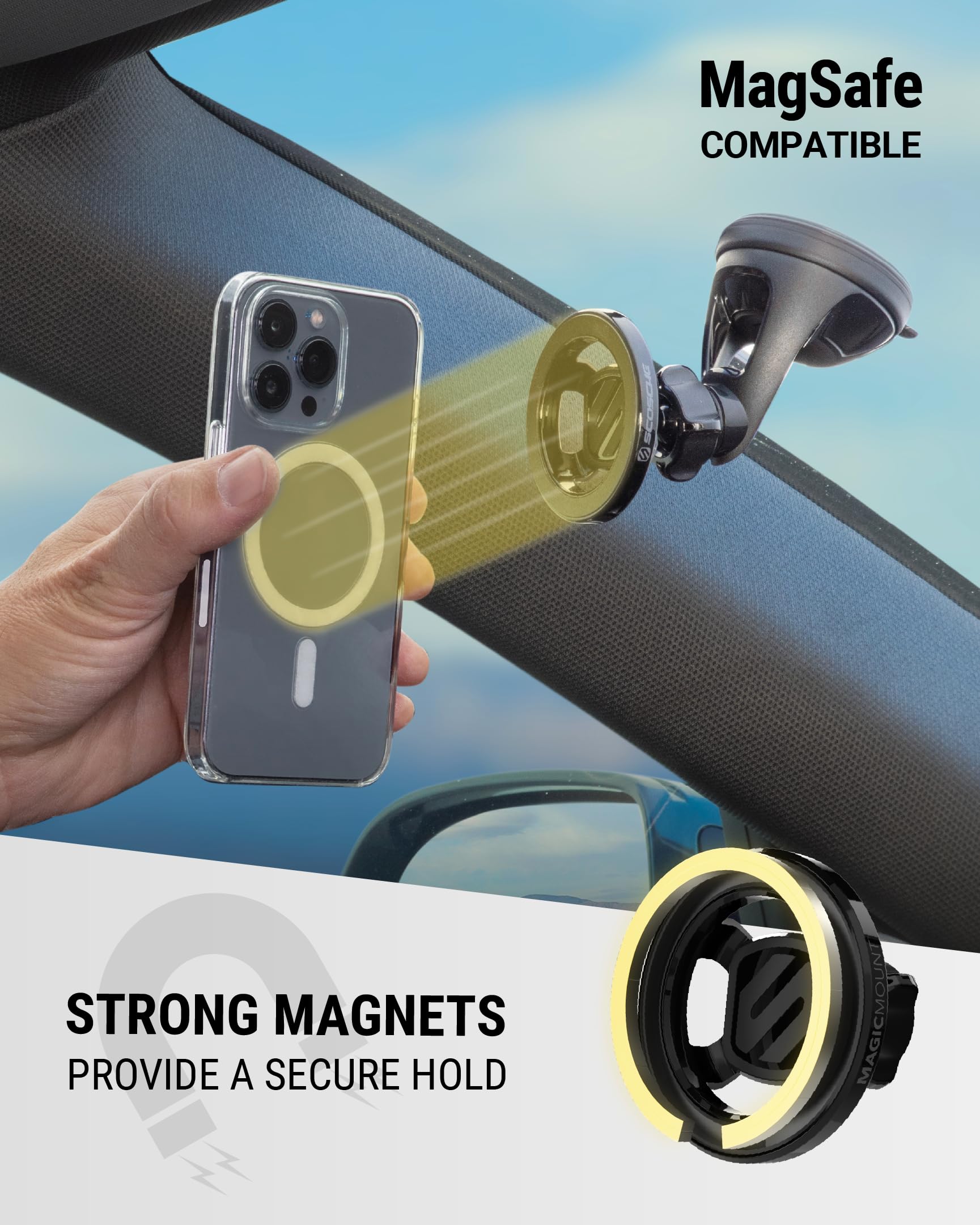 Scosche SMS2WD MagicMount MagSafe Suction Cup Phone Mount for Car Windshield/Dashboard Cell Phone Holder Compatible with Popsocket, Magnetic Stand Compatible with iPhone 17/16/15/14/13/12 & Android - Image 4