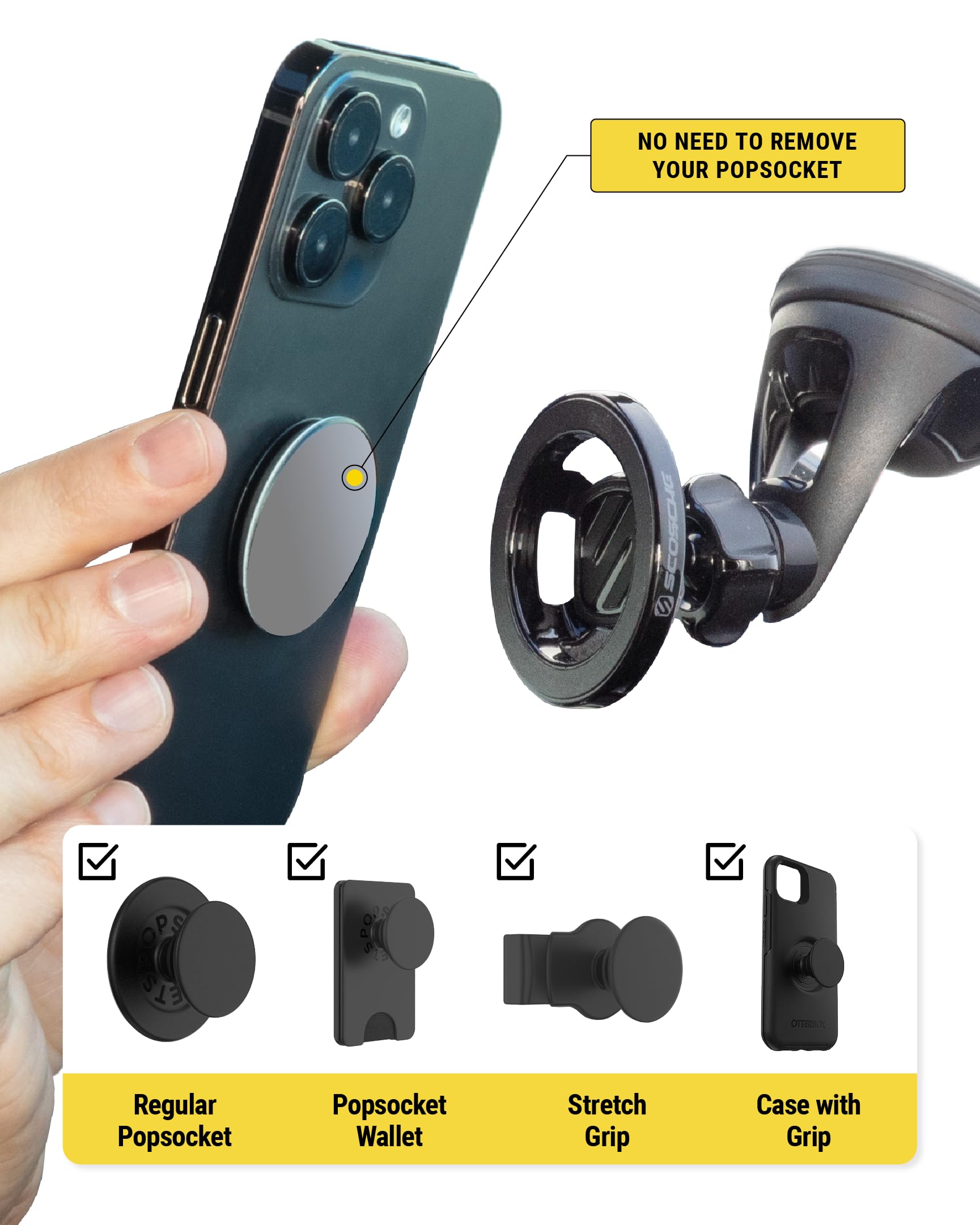 Scosche SMS2WD MagicMount MagSafe Suction Cup Phone Mount for Car Windshield/Dashboard Cell Phone Holder Compatible with Popsocket, Magnetic Stand Compatible with iPhone 17/16/15/14/13/12 & Android - Image 7