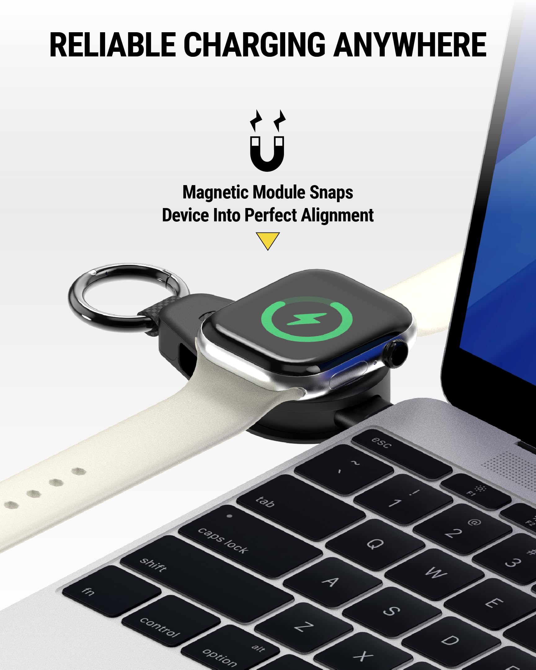 Scosche WatchIt Keychain Magnetic Charger for Apple Watch, Fast Charging USB-C Plug-in (No Battery), Portable Travel Charger for Series 11/10/9/8/7/6/5/4/3/2, Ultra 3/2, SE3/SE2/SE & AirPods, Black - Image 3