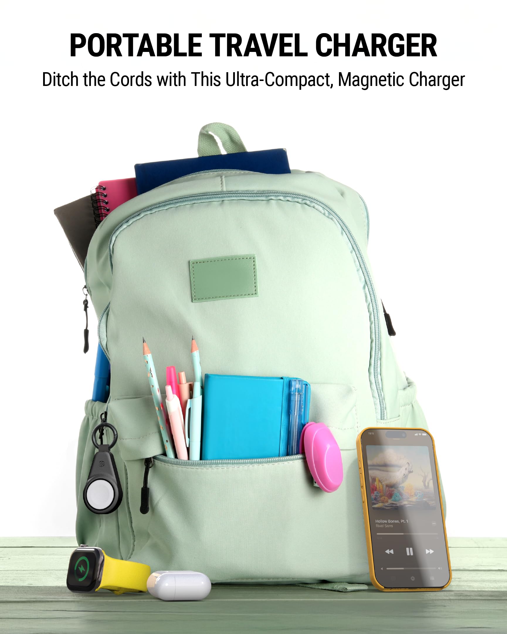 Scosche WatchIt Keychain Magnetic Charger for Apple Watch, Fast Charging USB-C Plug-in (No Battery), Portable Travel Charger for Series 11/10/9/8/7/6/5/4/3/2, Ultra 3/2, SE3/SE2/SE & AirPods, Black - Image 4