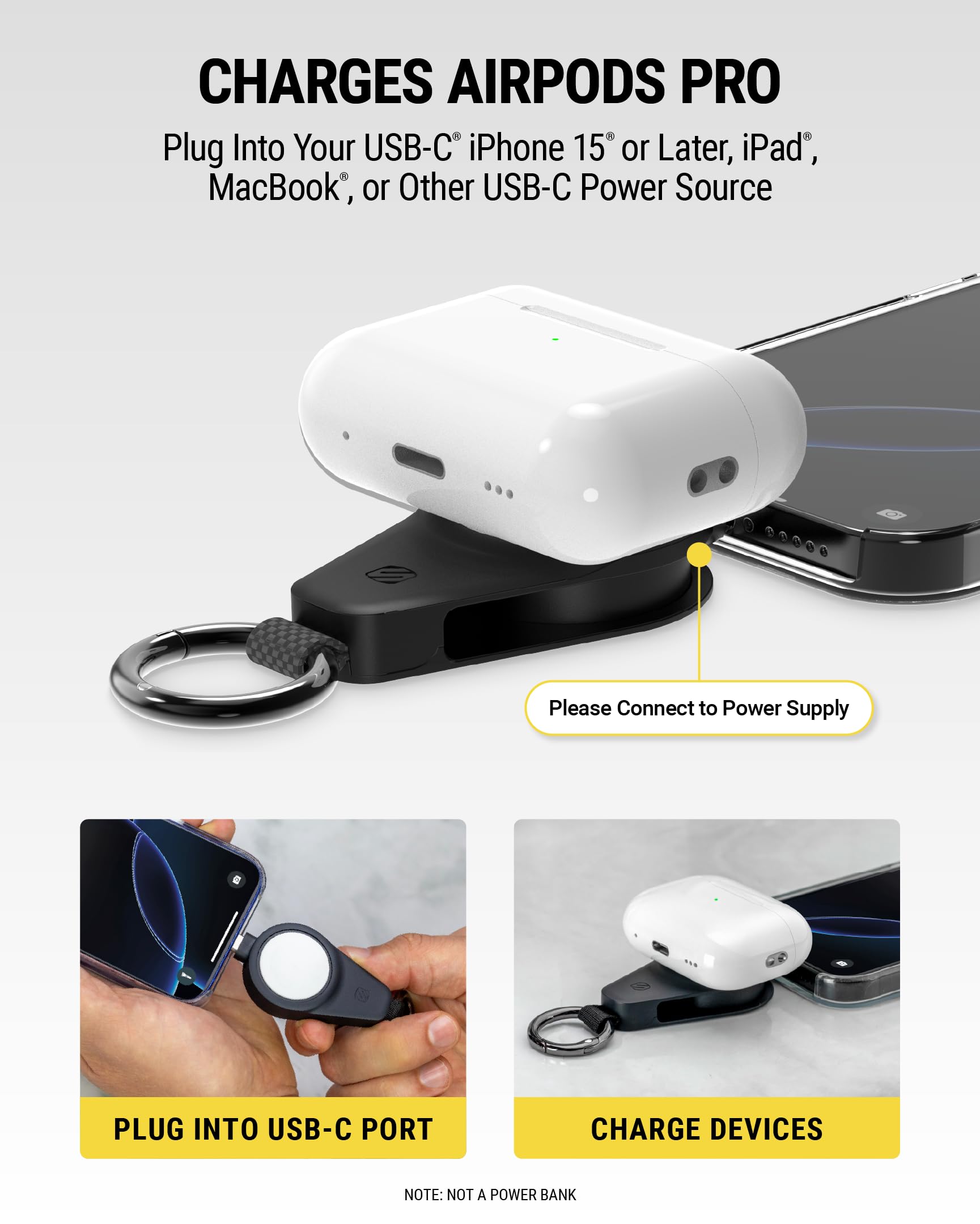 Scosche WatchIt Keychain Magnetic Charger for Apple Watch, Fast Charging USB-C Plug-in (No Battery), Portable Travel Charger for Series 11/10/9/8/7/6/5/4/3/2, Ultra 3/2, SE3/SE2/SE & AirPods, Black - Image 5