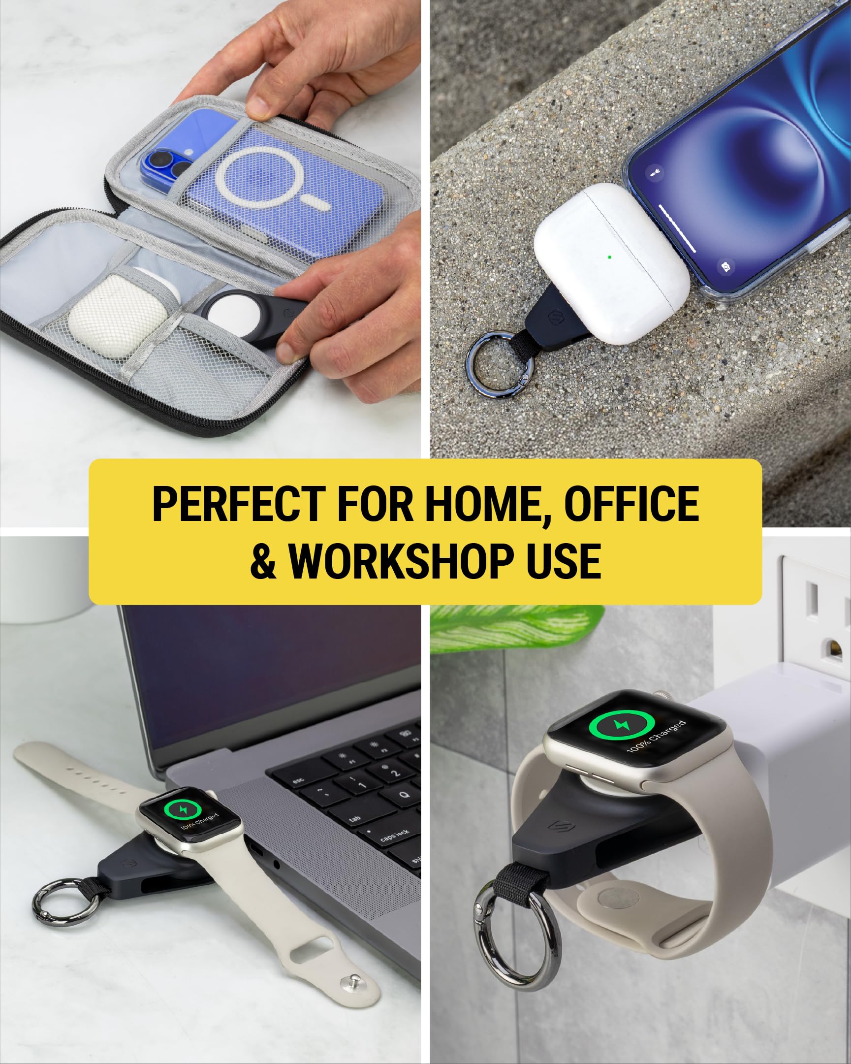 Scosche WatchIt Keychain Magnetic Charger for Apple Watch, Fast Charging USB-C Plug-in (No Battery), Portable Travel Charger for Series 11/10/9/8/7/6/5/4/3/2, Ultra 3/2, SE3/SE2/SE & AirPods, Black - Image 7