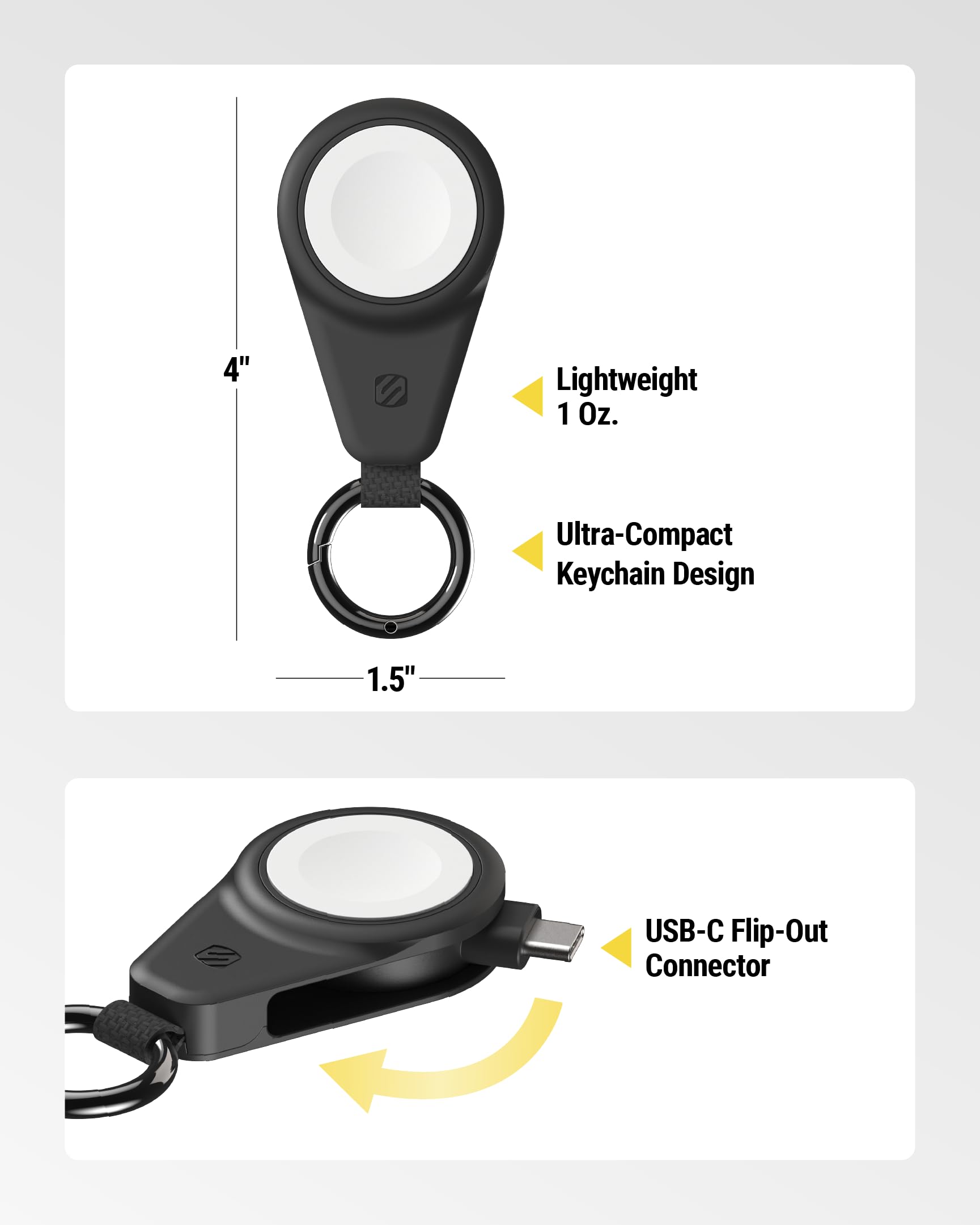 Scosche WatchIt Keychain Magnetic Charger for Apple Watch, Fast Charging USB-C Plug-in (No Battery), Portable Travel Charger for Series 11/10/9/8/7/6/5/4/3/2, Ultra 3/2, SE3/SE2/SE & AirPods, Black - Image 8