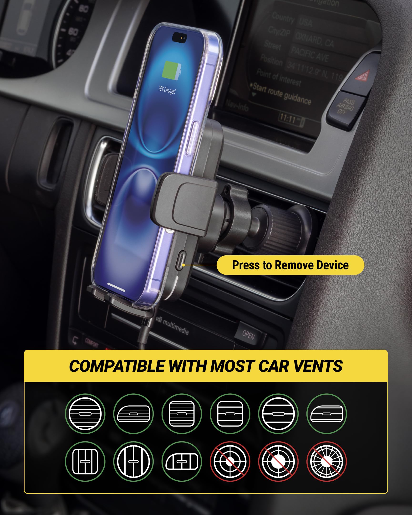 Scosche Wireless Car Charger, Auto Clamping Car Vent Phone Mount, Cell Phone Holder Charger with Twist-to-Secure Hook, 360° Rotation, Compatible with iPhone, Samsung, Qi-Enabled Android Phones - Image 4