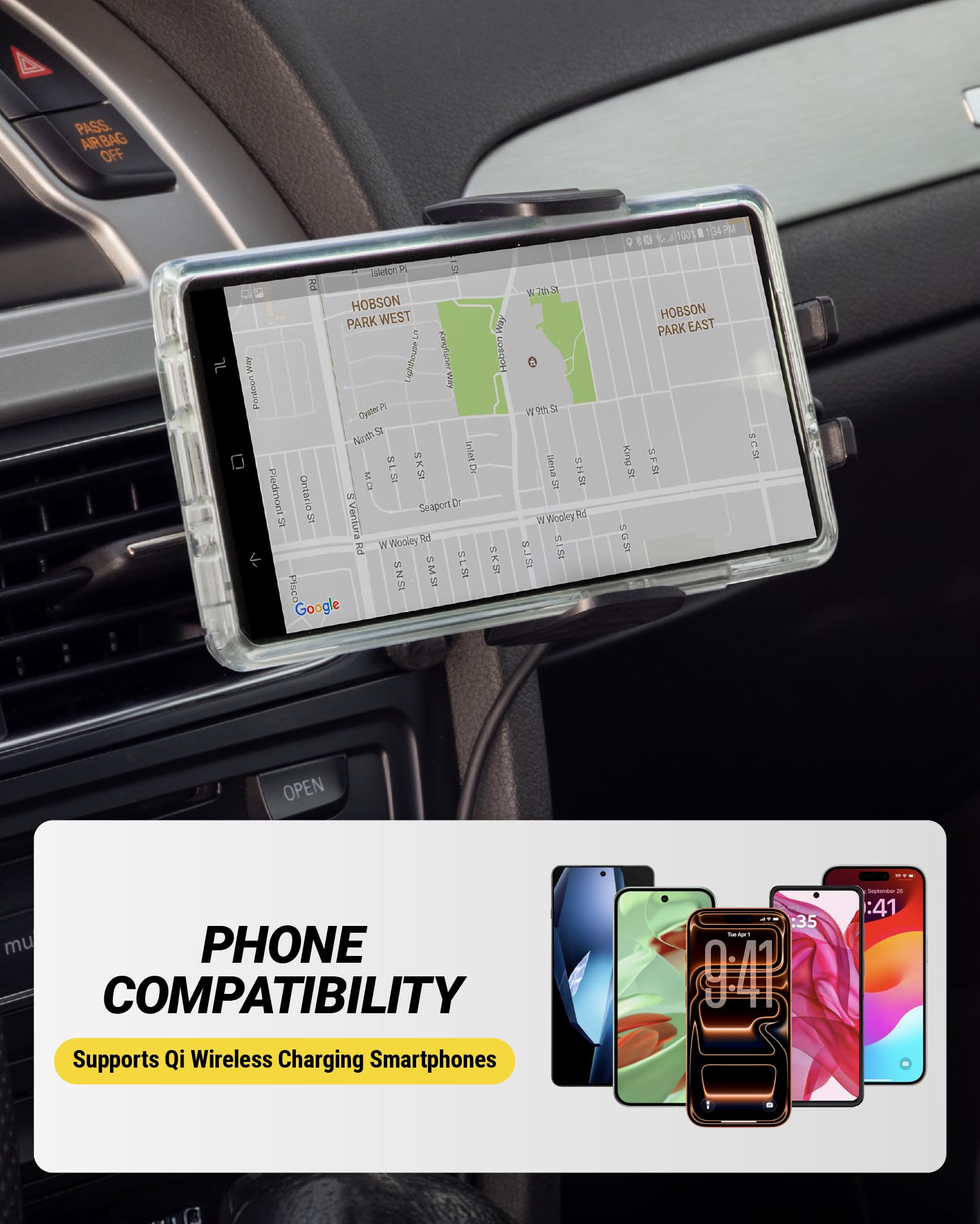 Scosche Wireless Car Charger, Auto Clamping Car Vent Phone Mount, Cell Phone Holder Charger with Twist-to-Secure Hook, 360° Rotation, Compatible with iPhone, Samsung, Qi-Enabled Android Phones - Image 6