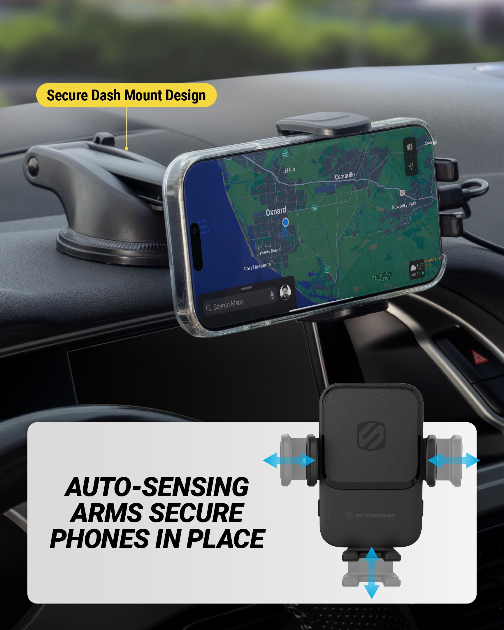 Scosche Wireless Car Charger Mount, Auto-Clamping Car Phone Holder Charger for Dashboard/Windshield with Adjustable Arm, 360° Rotation, Compatible with iPhone, Samsung, and More Android Phones - Image 3