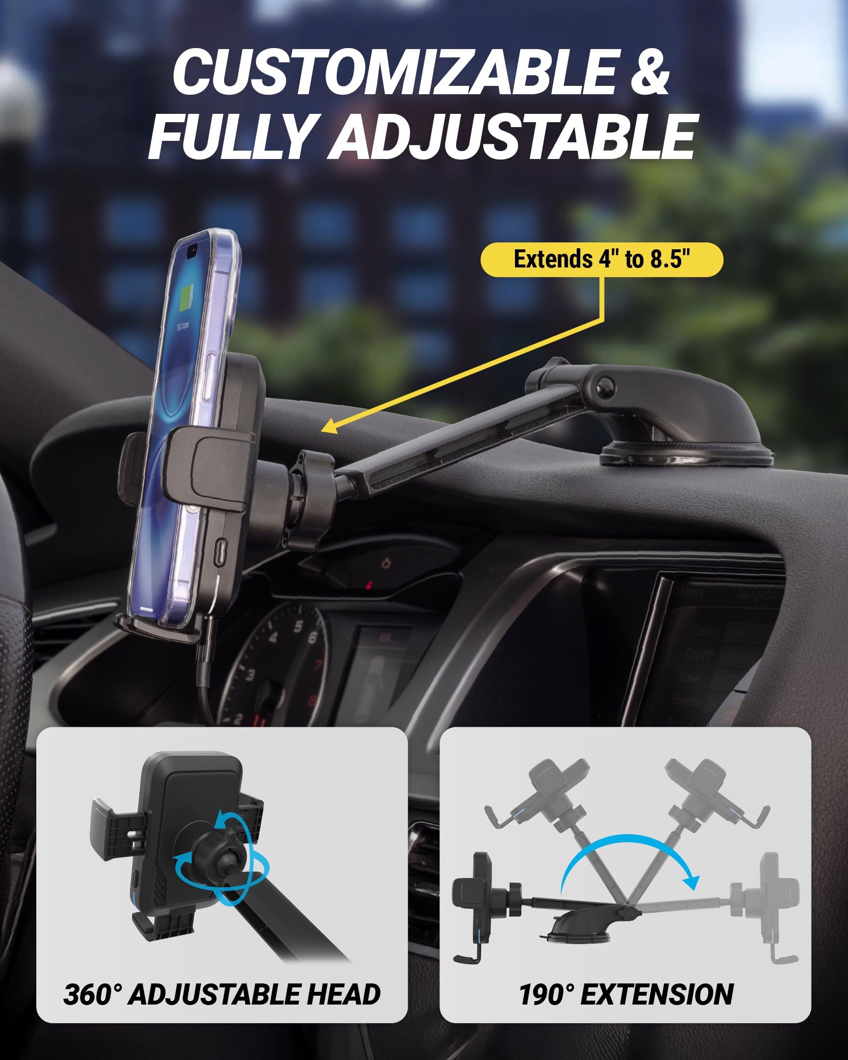 Scosche Wireless Car Charger Mount, Auto-Clamping Car Phone Holder Charger for Dashboard/Windshield with Adjustable Arm, 360° Rotation, Compatible with iPhone, Samsung, and More Android Phones - Image 5