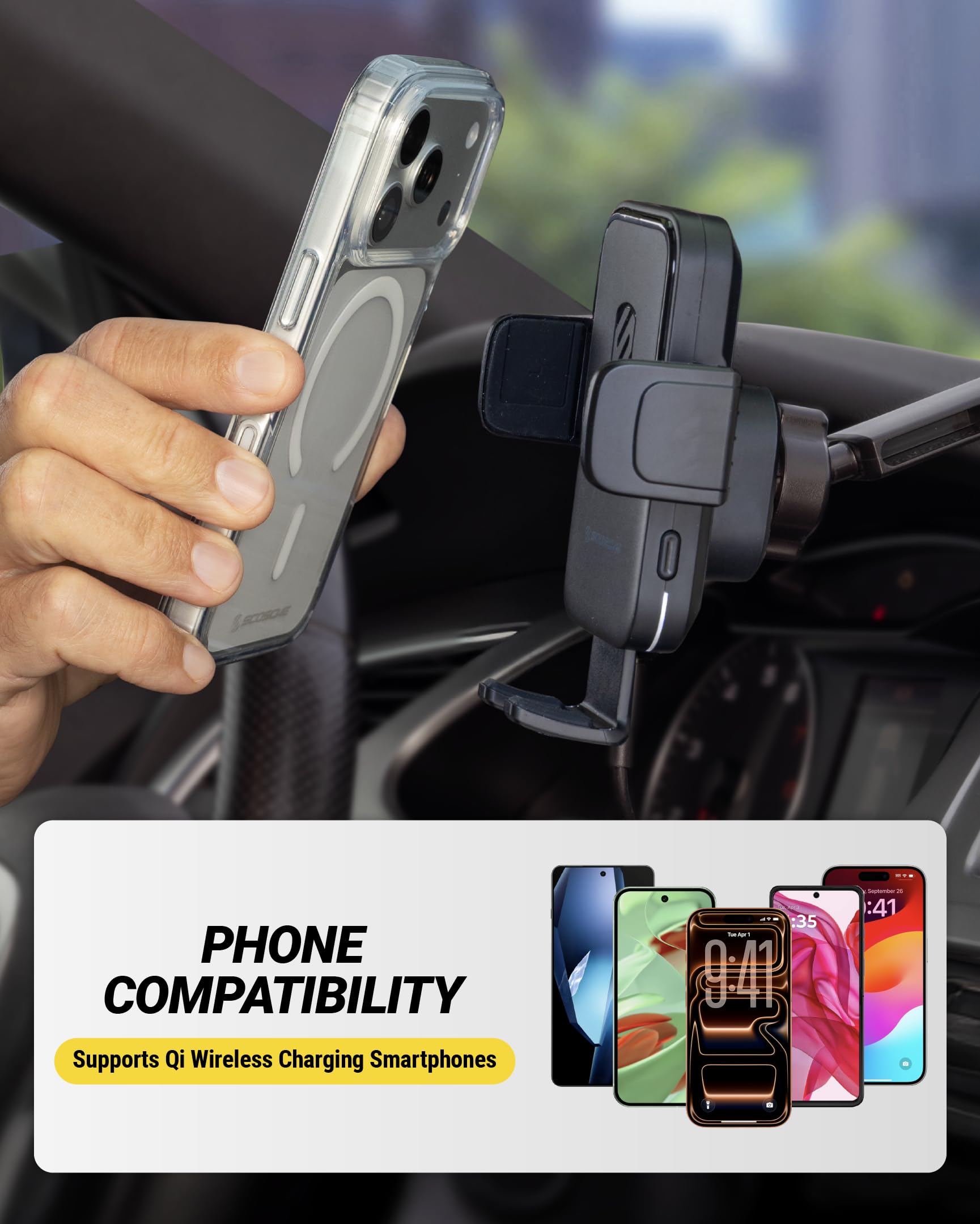 Scosche Wireless Car Charger Mount, Auto-Clamping Car Phone Holder Charger for Dashboard/Windshield with Adjustable Arm, 360° Rotation, Compatible with iPhone, Samsung, and More Android Phones - Image 6