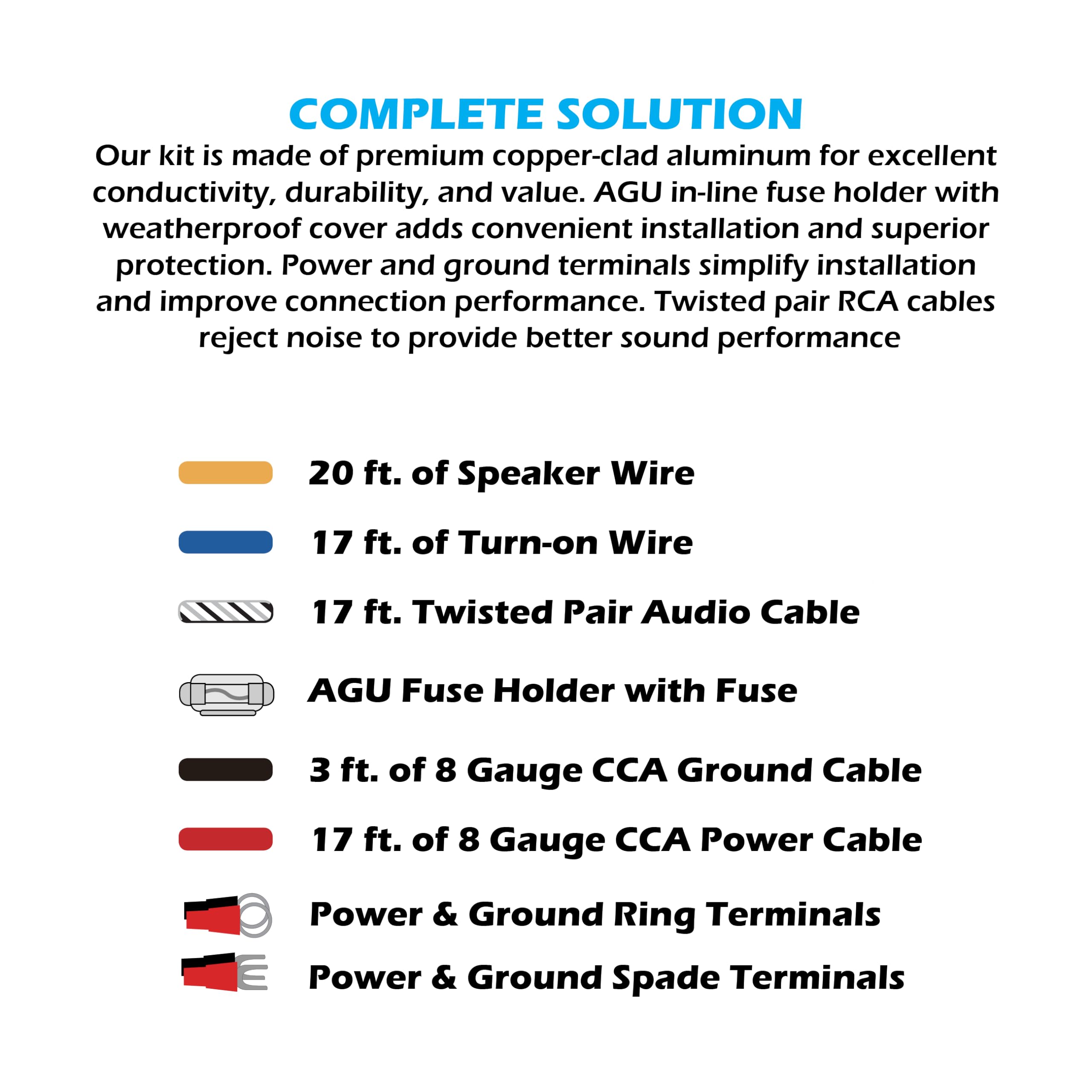 Scosche X2AKA65 8 Gauge CCA High Current Amp/Subwoofer Wiring Kit - Complete Car Amplifier Installation Kit with RCA Audio Cables, Speaker Wire and In-Line Fuse Holder - Image 3